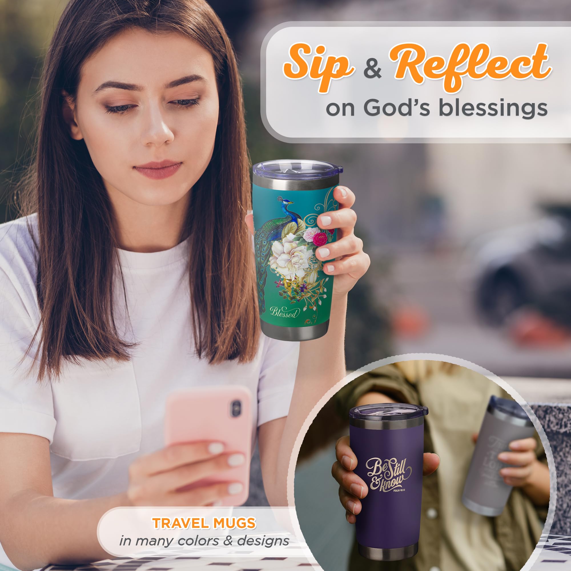Christian Art Gifts Stainless Steel Double Wall Vacuum Insulated Tumbler 18 Oz Peacock Teal Travel Mug With Retractable Lid Insp
