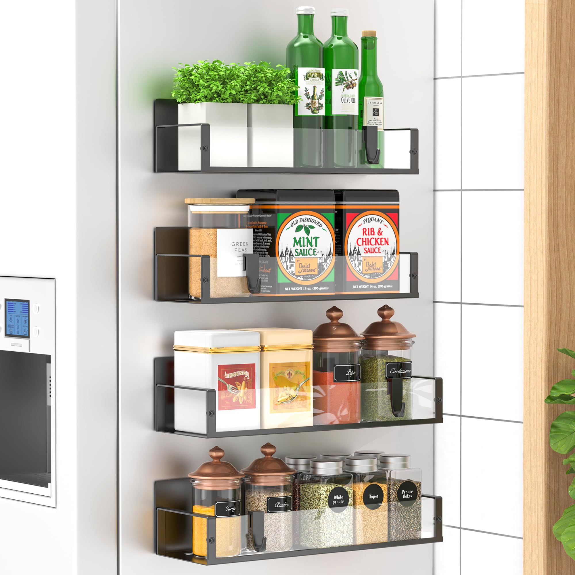 HuggieGems 4 Pack Magnetic Spice Storage Rack Organizer for Refrigerator and Oven, Clear Fridge Organizers and Storage