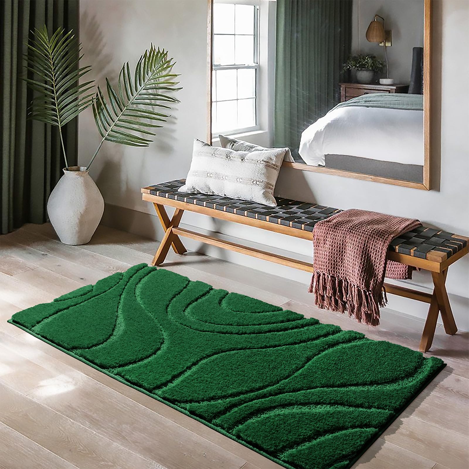 Dexde Bathroom Rugs Runner 24 X 60 Inch, Extra Long Bathroom Rug Non-Slip, Machine Washable Bath Mats Rug,Green Soft Carpets For