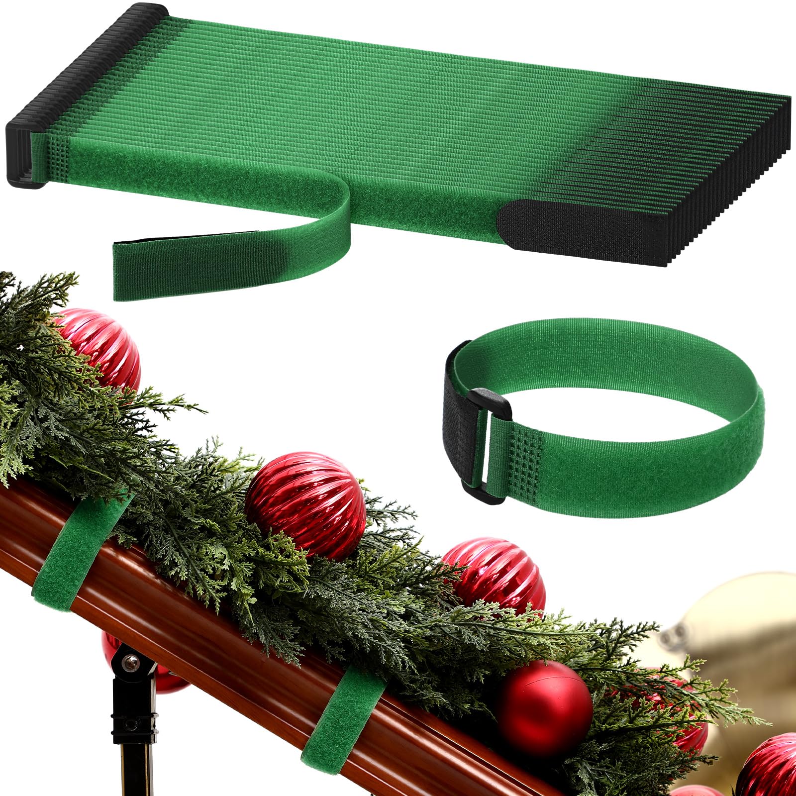 50 Pcs 12inch Christmas Garland Ties Decorative Reusable and Flexible Banister Ties for Garland Wreath Christmas Light Banisters