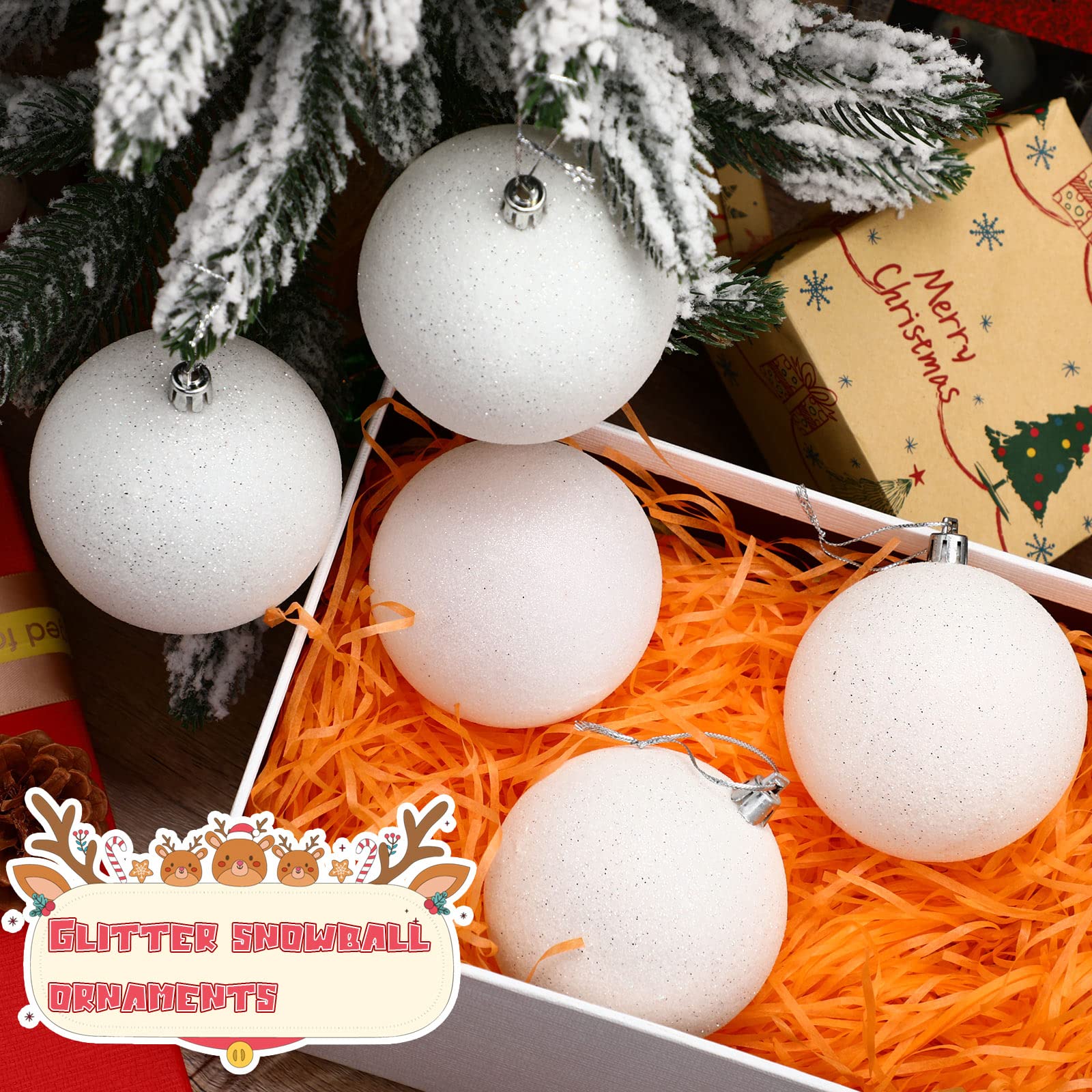 Zubebe 12 Pieces Large Christmas Ornaments Balls, Glitter Snowball Ornaments for Christmas Tree, Hanging Shatterproof Plastic Ba