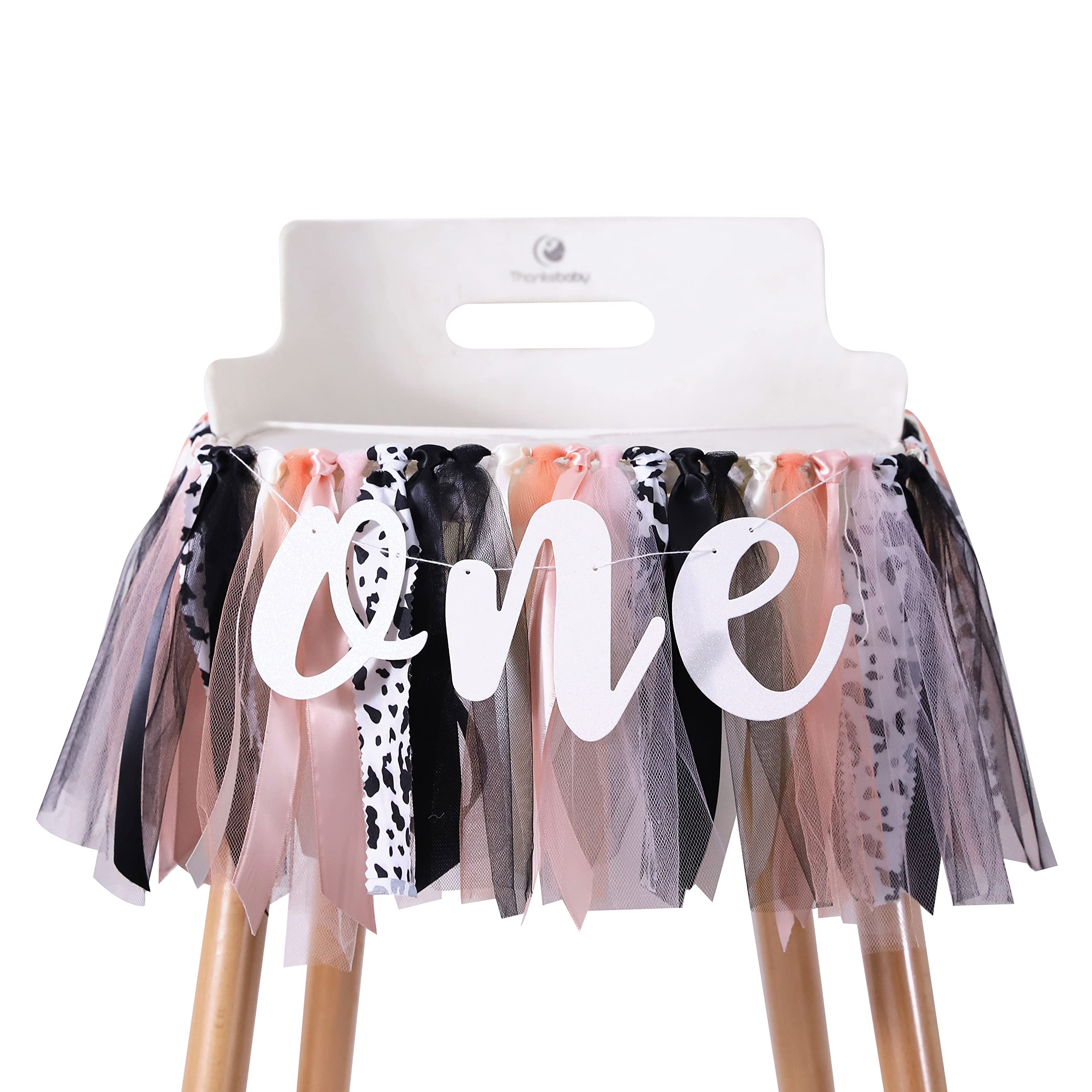 Cow Theme High Chair Banner Tutu Skirt - Farm Peach Coral Birthday Decoration - 1St/First Highchair Banner,Girl Birthday Party P