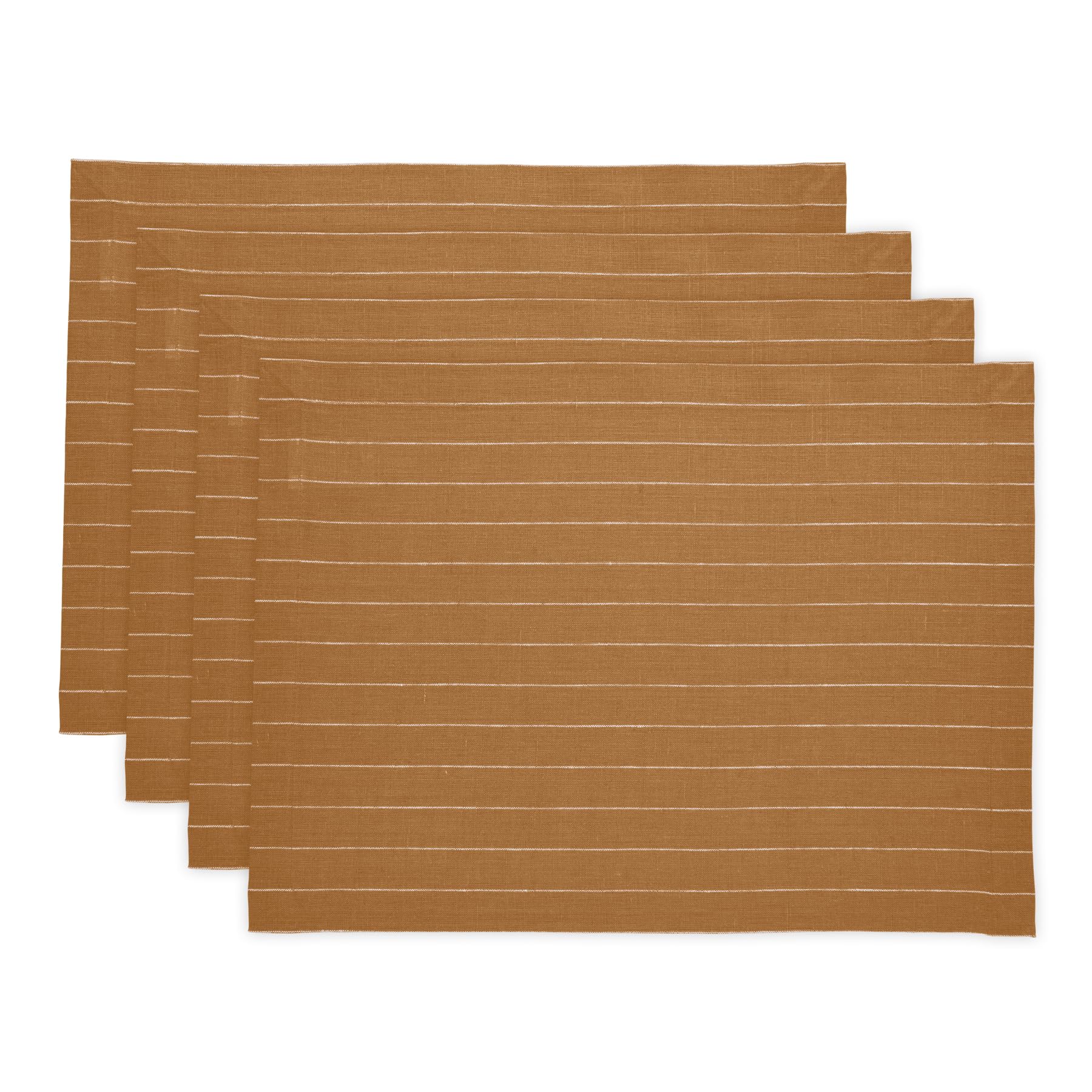 Solino Home Pinstripe Linen Placemats 19'' L X 14'' W Inch - 100% Pure Linen Camel And White Cloth Placemats Set Of 4 - Washable