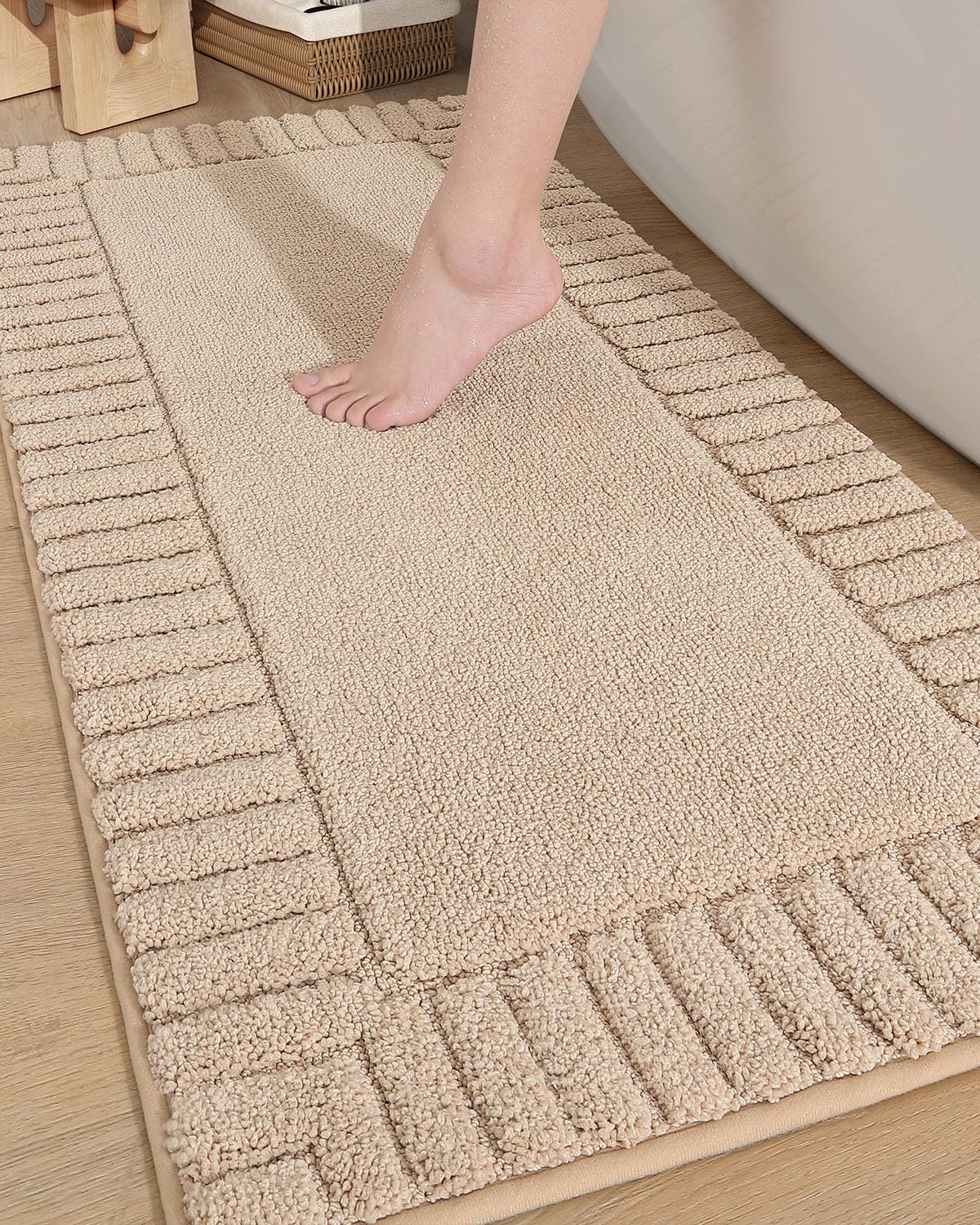 Color&Geometry Long Beige Bathroom Runner Rug- 24''X43'' Absorbent Bath Rugs Non Slip Washable, Soft Bath Mats For Bathroom Floo