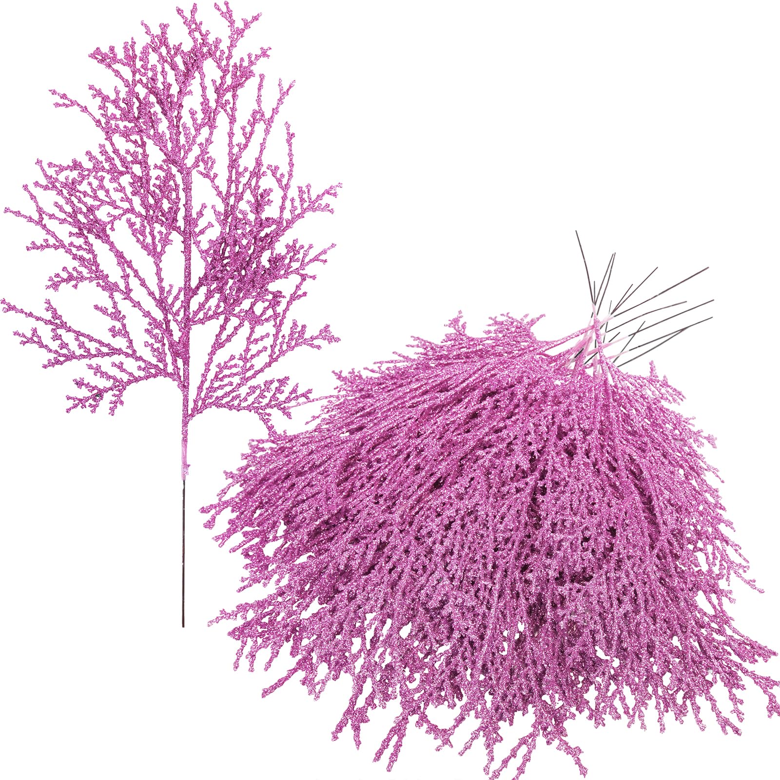 Winlyn 15 Pcs Pink Cedar Glitter Sprays Picks Christmas Floral Picks Artificial Cedar Branches Stems Pink Christmas Tree Picks f