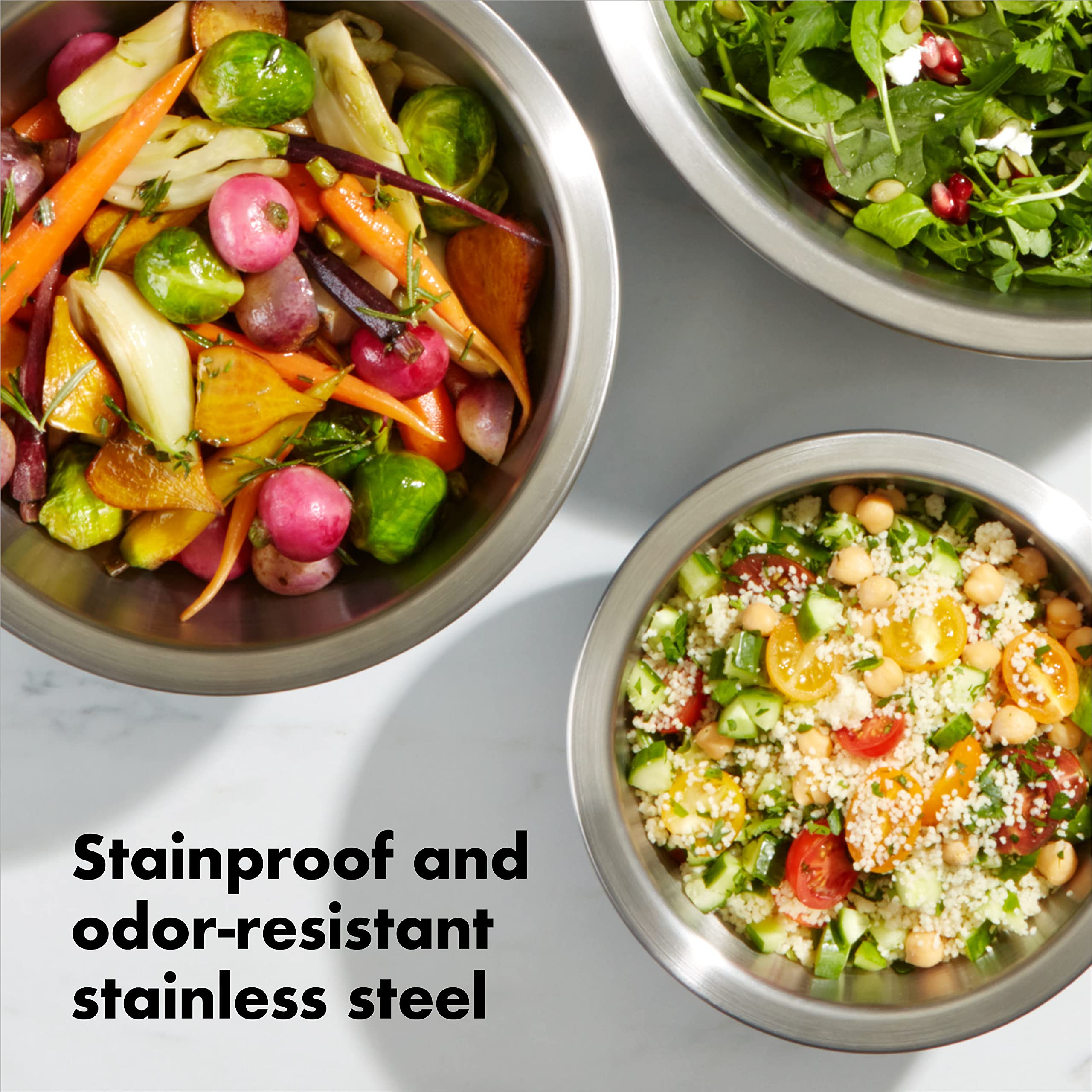 Oxo Good Grips 3-Piece Stainless-Steel Mixing Bowl Set, White