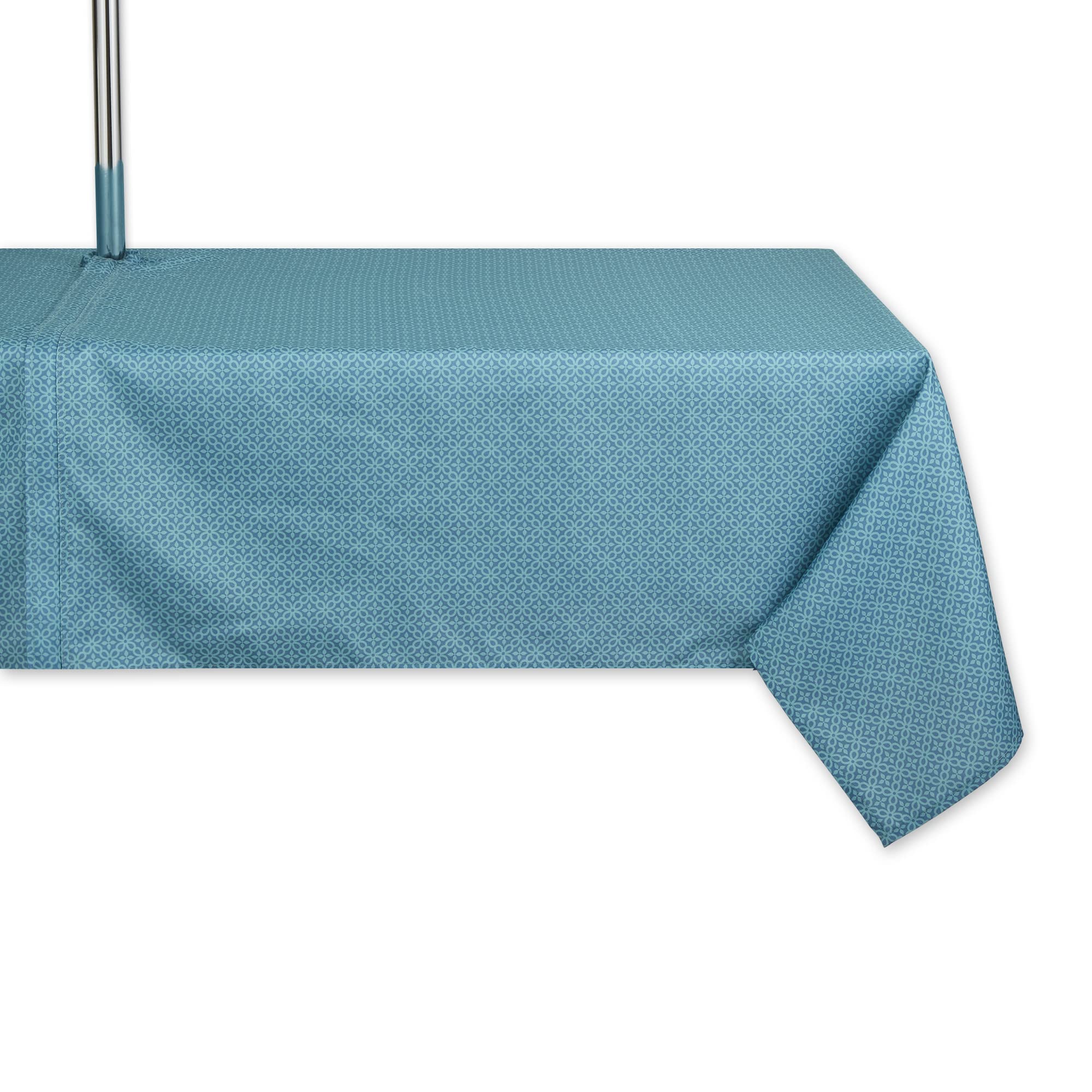 STORM BLUE TONAL LATTICE PRINT OUTDOOR TABLECLOTH WITH ZIPPER 60x84