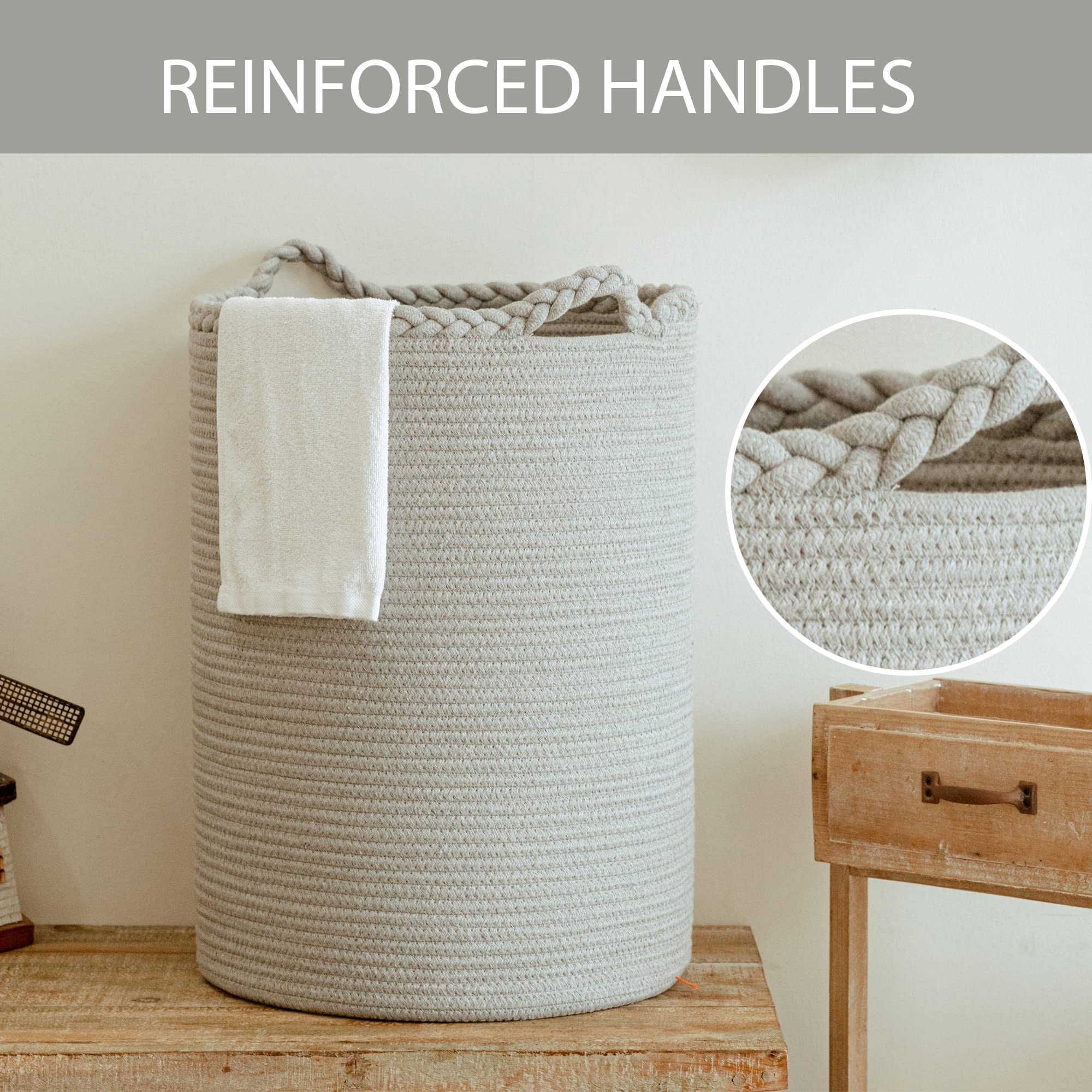 Homlikelan 58L Woven Laundry Basket,Tall Wicker Laundry Basket For Blankets,Clothes,Pillows,Toys,Shoes Large Cotton Laundry Hamp
