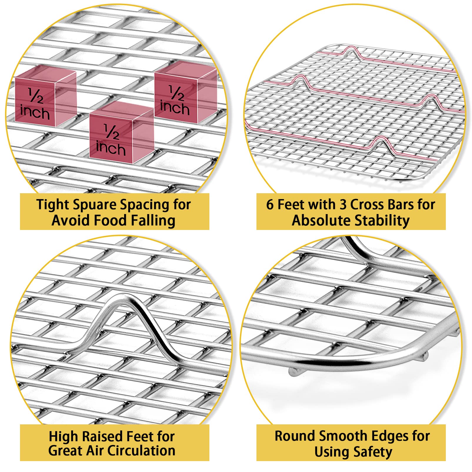 P&P Chef Baking Racks For Cooking, 2-Pack 16.6 Inch Cooling Rack, Stainless Steel Grid Rack Cooling Rack For Even Cook, Oven & D