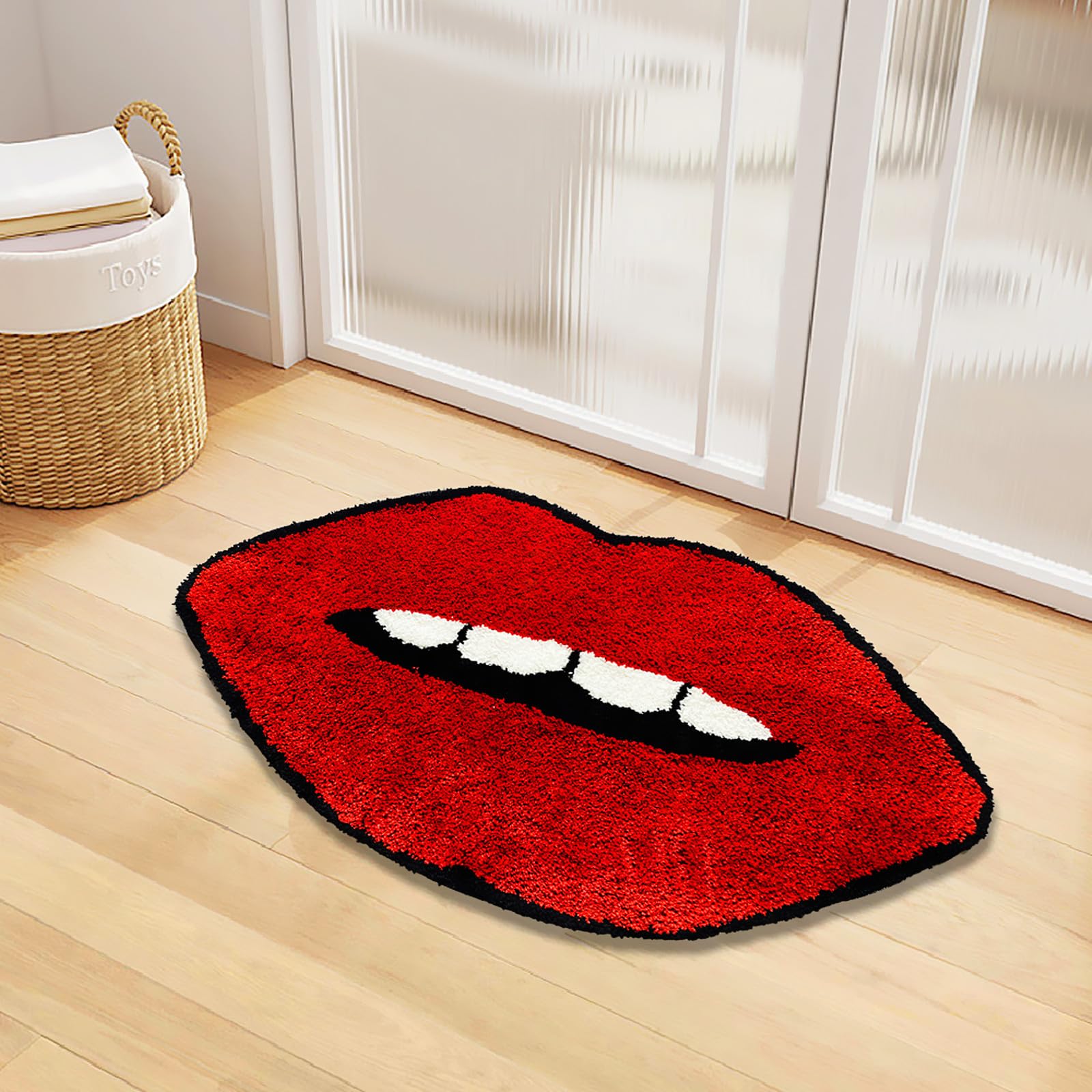 Ukeler Red Lip Bath Mat For Bathroom Cool Decorative Kids Bedroom Rugs Non-Slip Washable Cute Bathroom Rugs Accent Small Area Ru