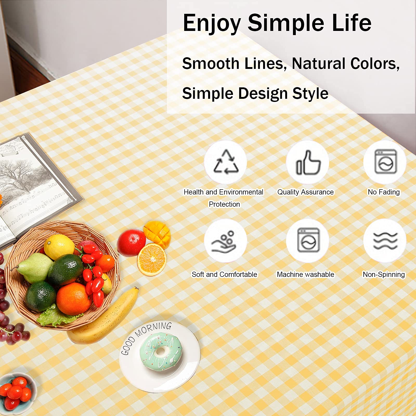 Partisout Yellow Checkered Tablecloth 54X54In Rectangle Checked Table Clothes For Square Tables Wrinkle Resistant Party Buffalo