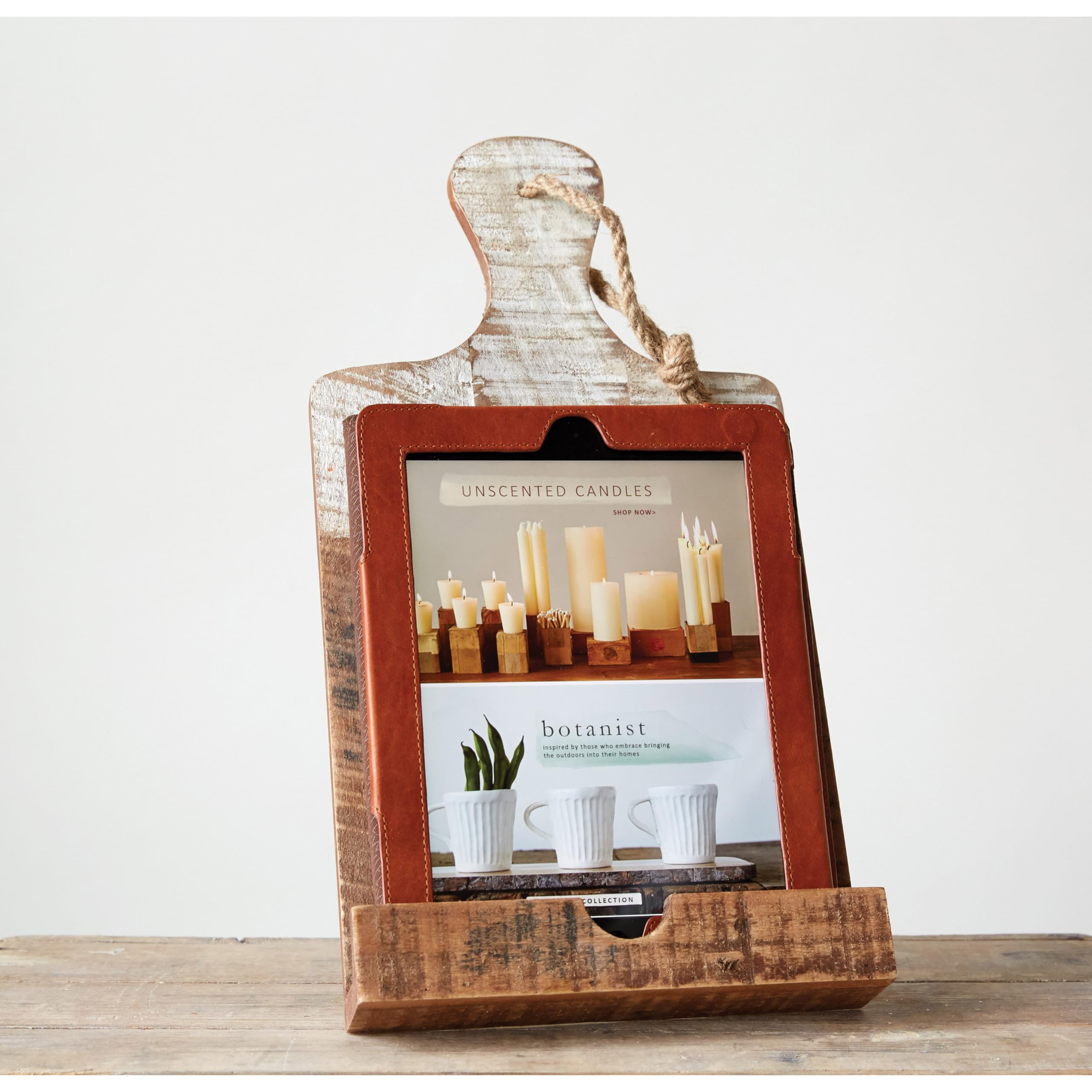 Creative Co-Op Distressed White Dipped Wood Tablet Holder