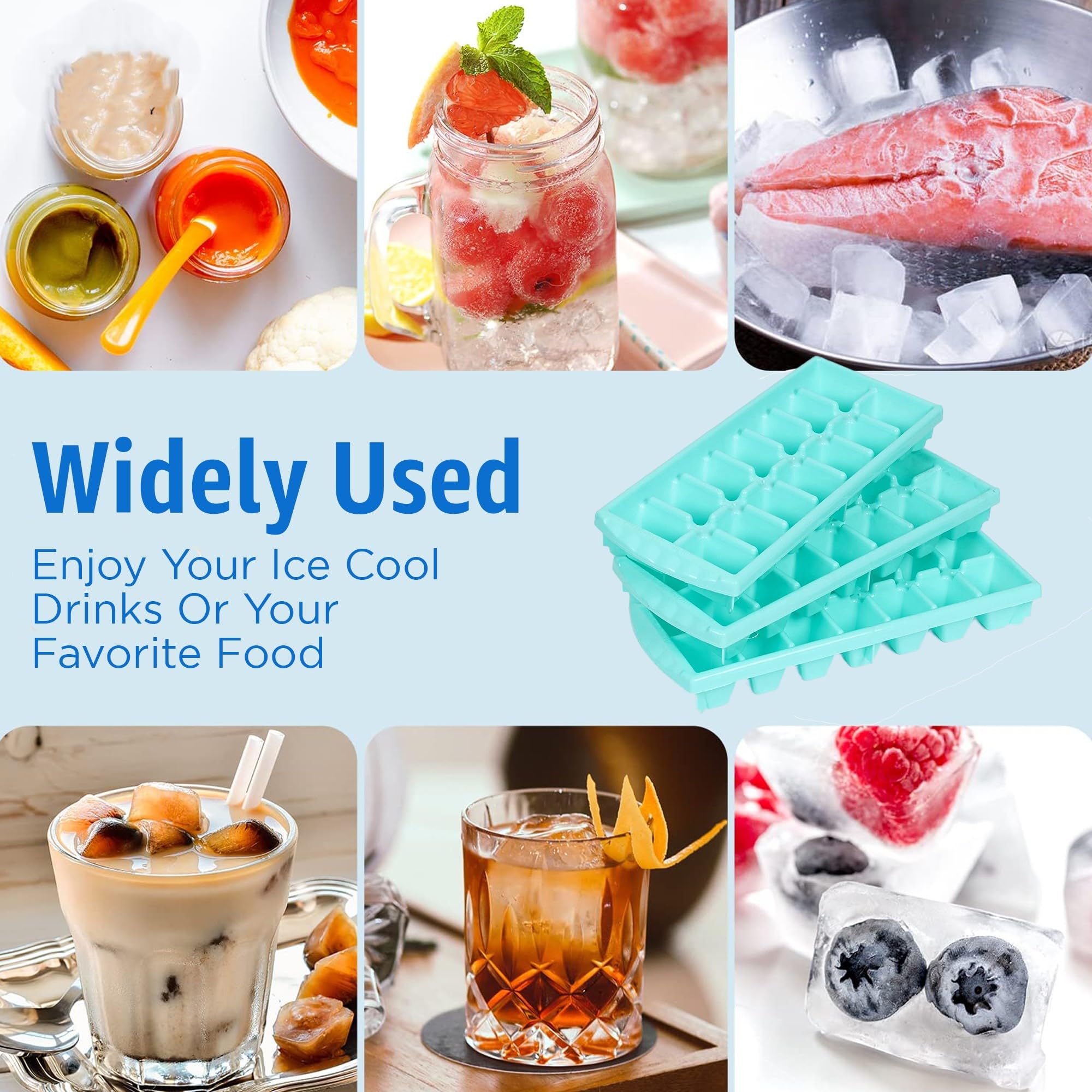 Aashu Ice Tray,Ice Cube Tray For Freezer,14 Cube,Green, 3 Pieces