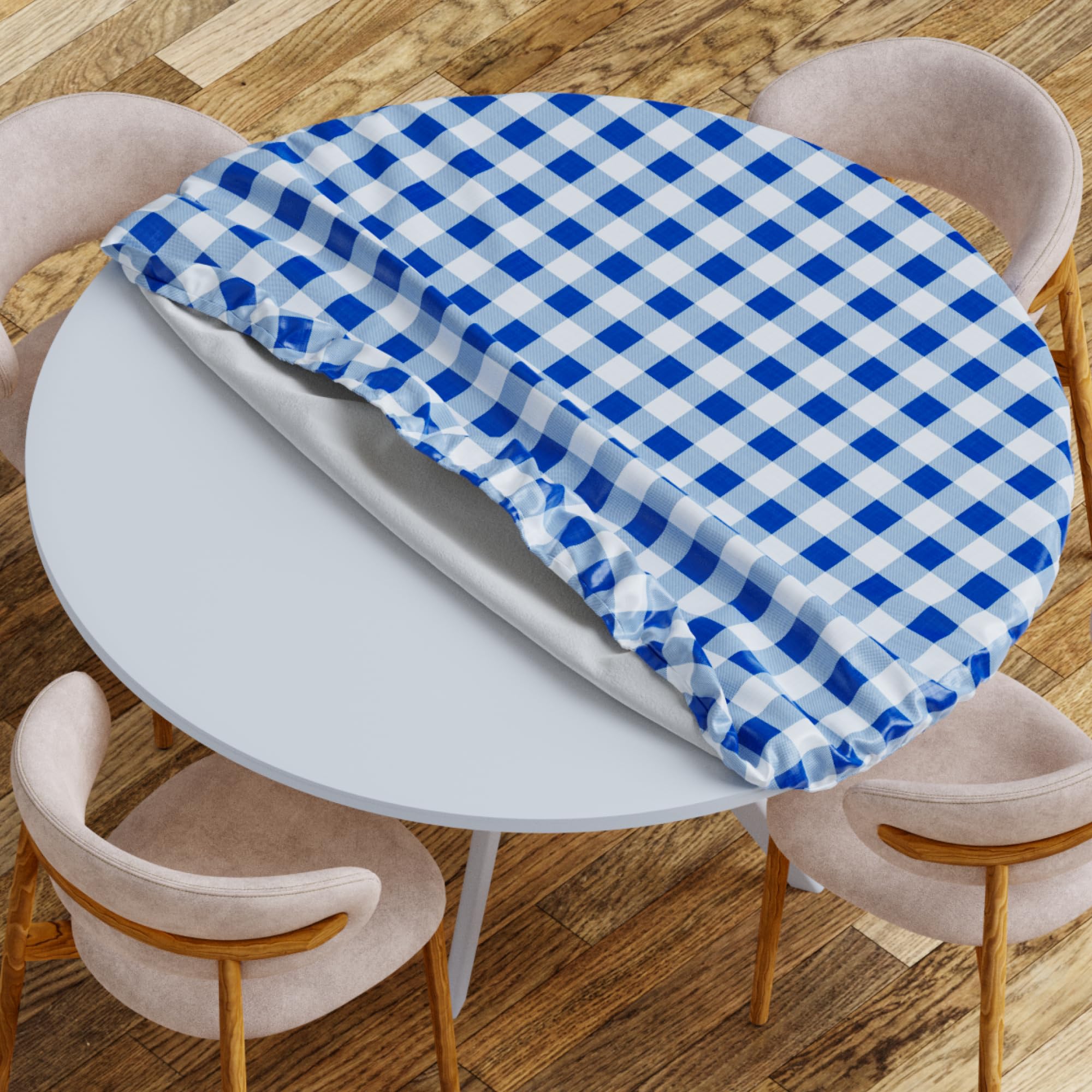 Sorfey Round Tablecloth -Fitted with Elastic, Vinyl with Flannel Back, Fits for Table 30 Inches Round,Water Proof, Easy to Clean