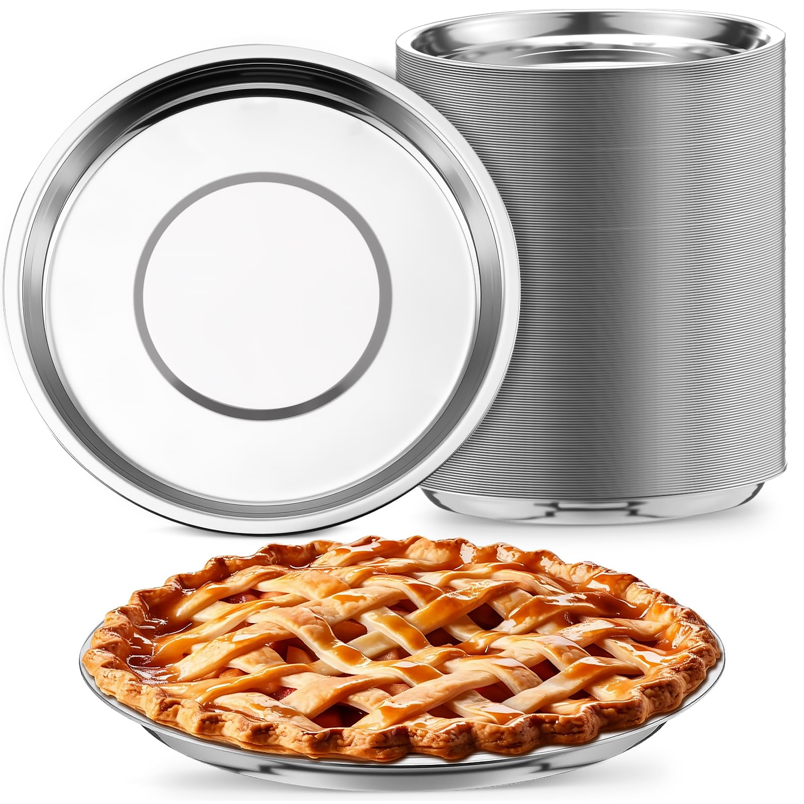 Yiyiring 20 Pack 9 Inch Metal Pie Pan Plate Aluminum Steel Pie Tins Bulk Reusable Pizza Pan Weight Steel Standard Version Bakewa