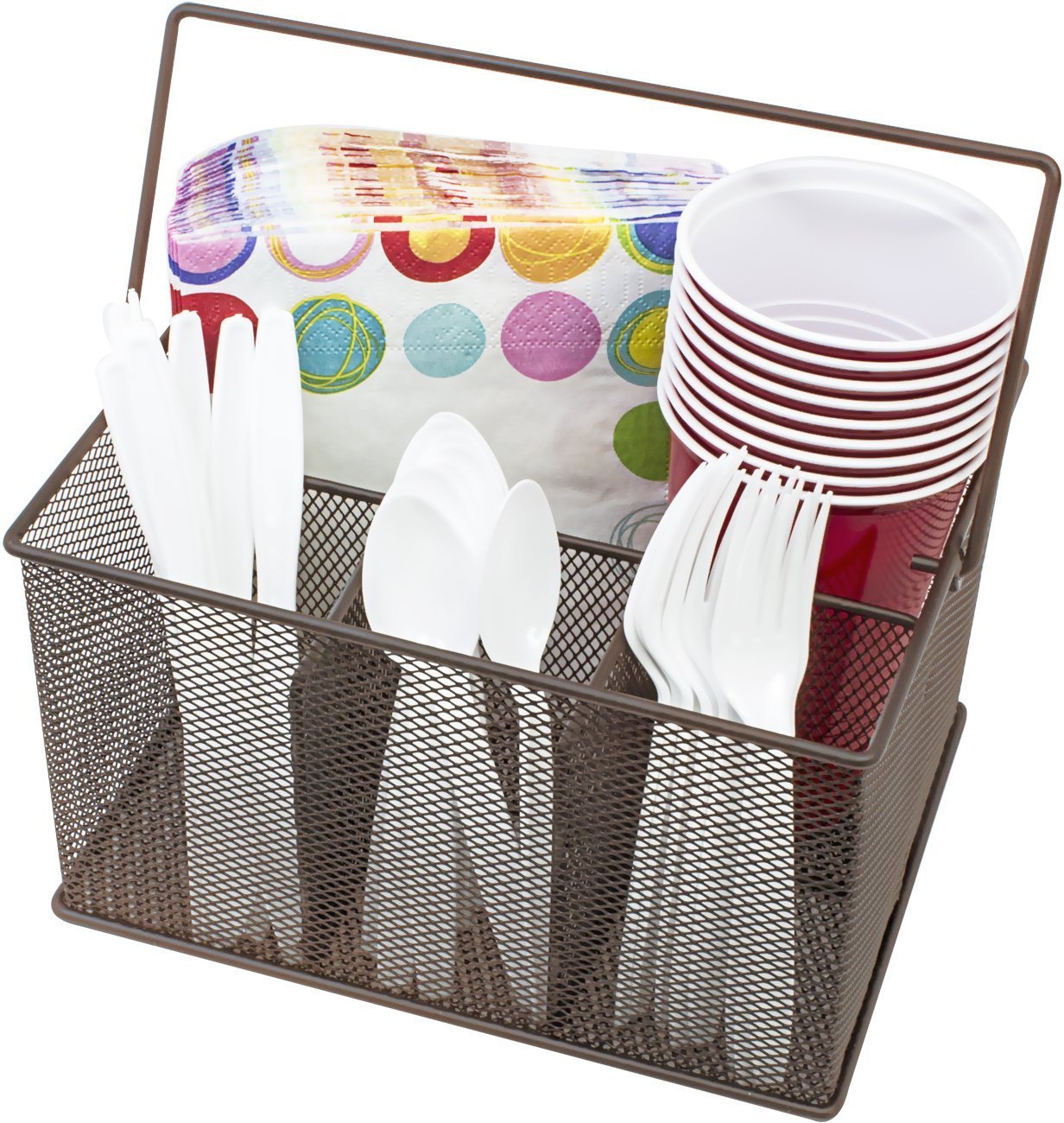 Sorbus Utensil Caddy - Silverware  Napkin Holder  and Condiment Organizer - Multi-Purpose Steel Mesh Caddy-Ideal for Kitchen  Dining  Entertaining  Tailgating  Picnics  and much more (Bronze)