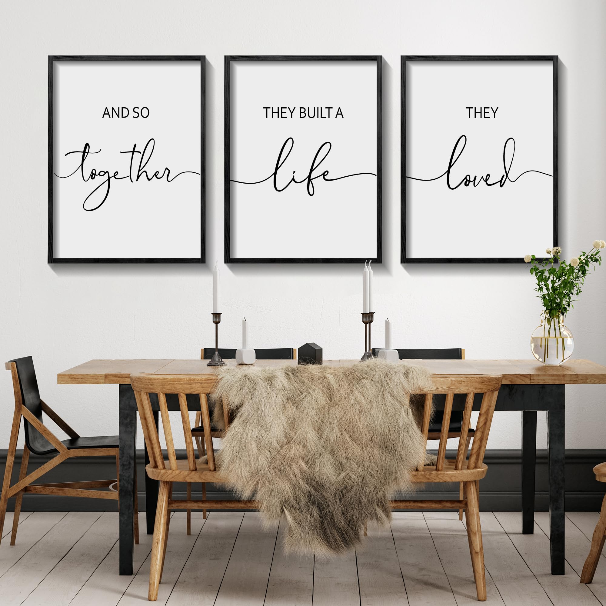 Houmury Framed Set of 3 And So Together They Built A Life They Loved Above Bed Wall Decor Wall Art for Farmhouse Home Bedroom Ki