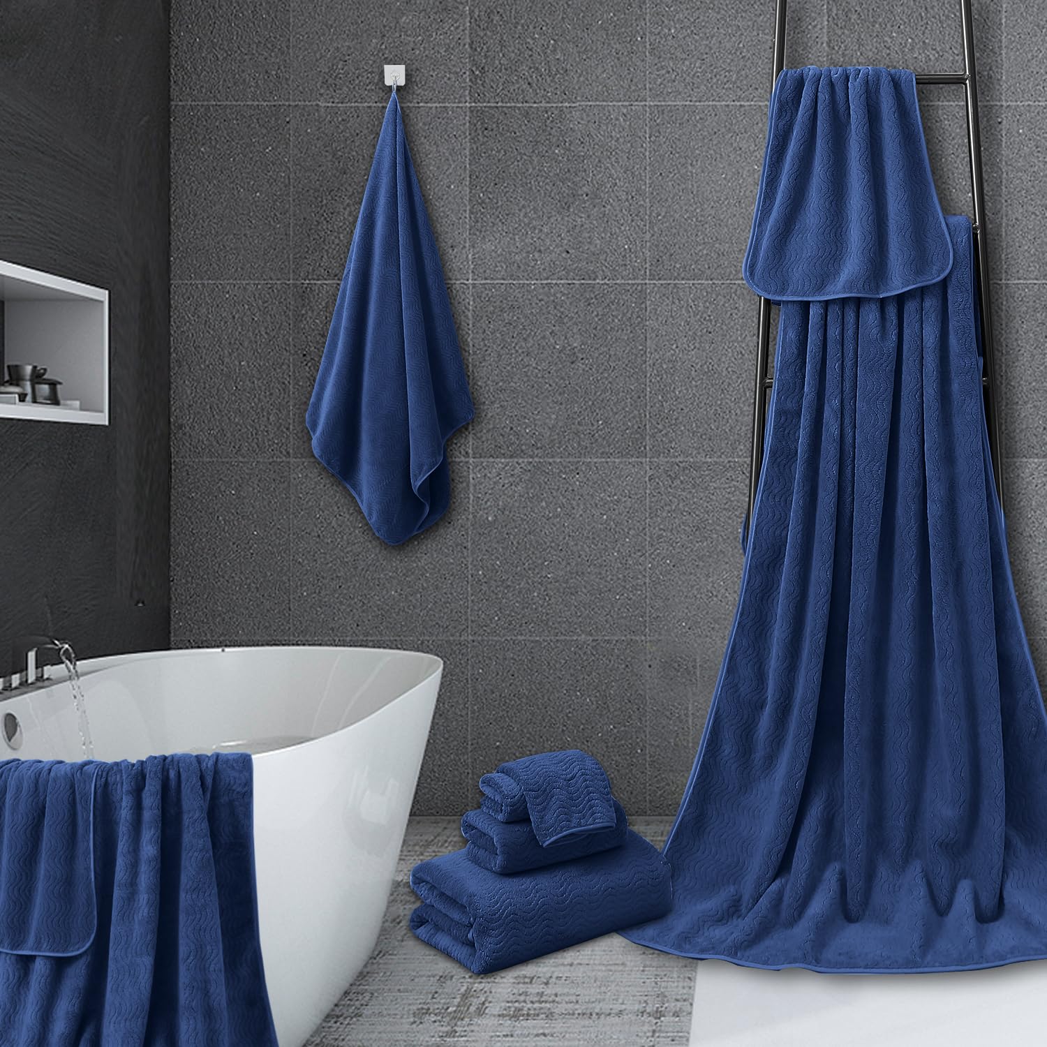 4 Piece Bath Towel Oversized Bath Sheet 35''X70'' Navy Bathroom Towel Extra Large Bath Towel Set Highly Absorbent Quick Dry Prem