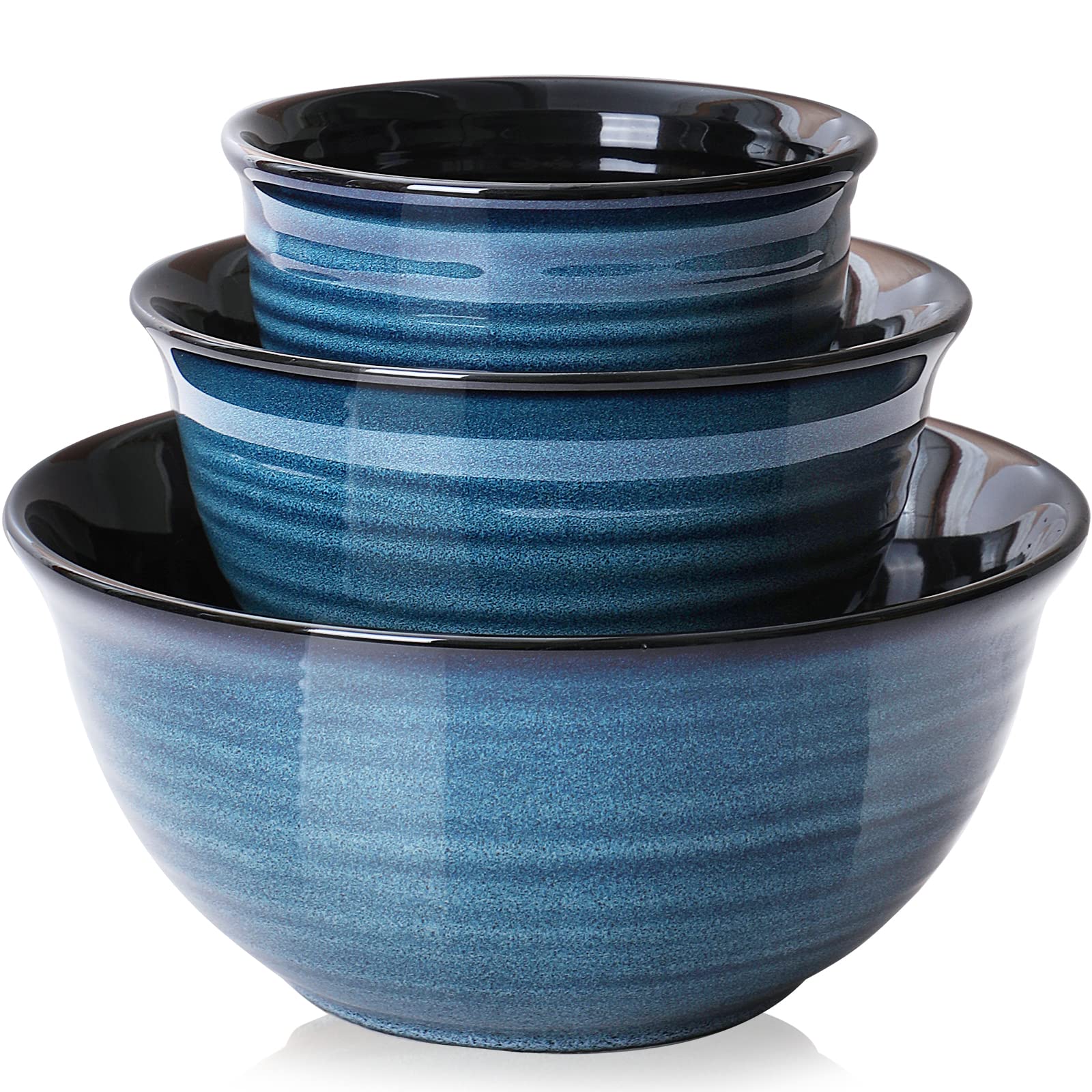 Hasense Large Mixing Bowls Set For Kitchen, Ceramic Serving Dishes For Entertaining, 2.1/1.0/0.5 Qt Deep Microwave Safe Nesting