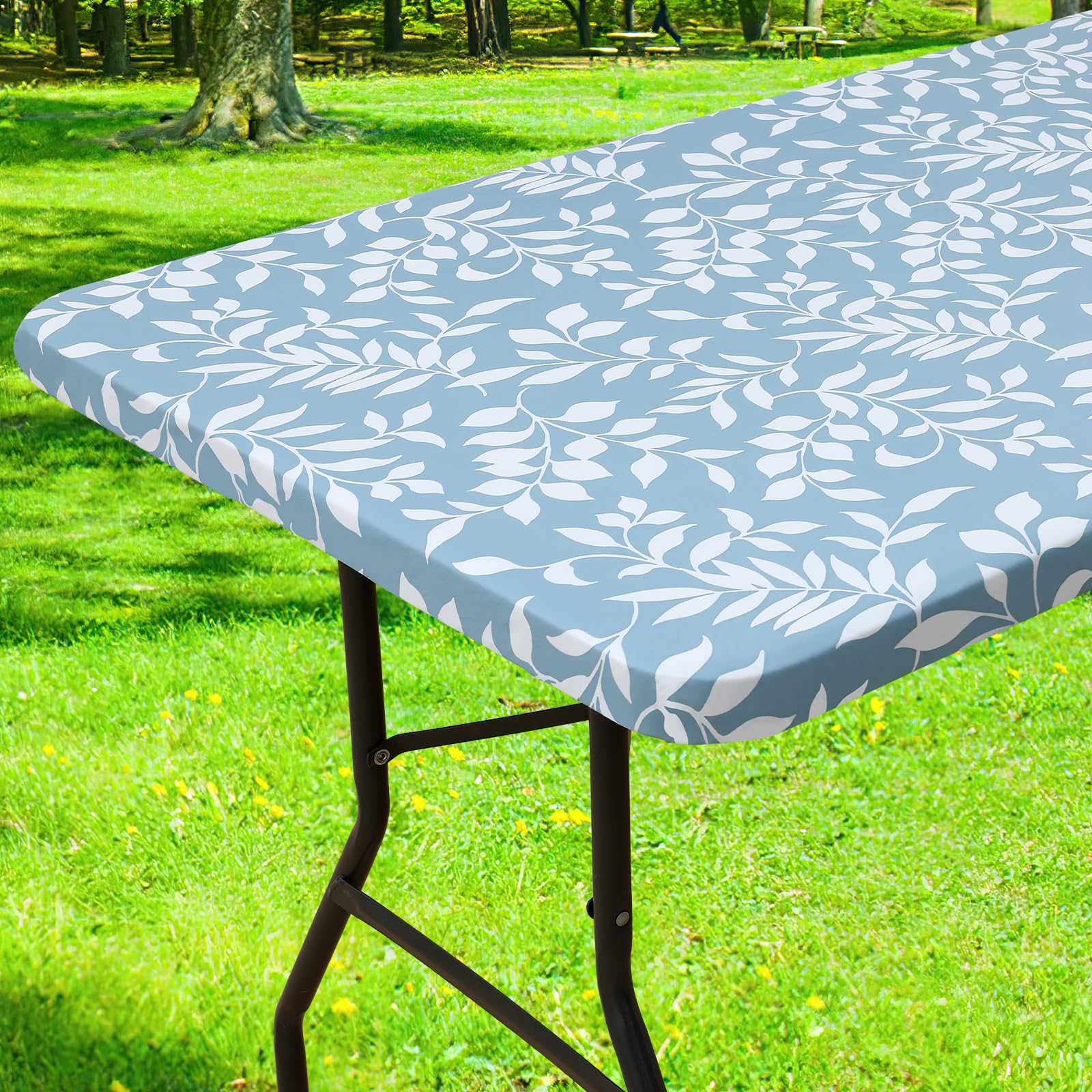 Smiry Rectangle Picnic Tablecloth, Waterproof Elastic Fitted Table Covers for 8 Foot Tables, Wipeable Flannel Backed Vinyl Table