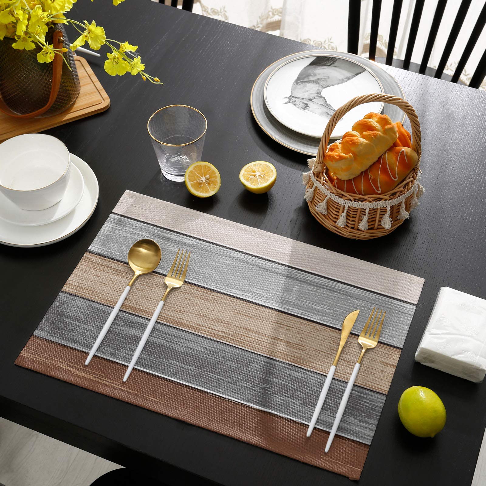 Vandarllin Placemats Set Of 4, Retro Rustic Barn Wood Texture Polyester Stain Resistant Table Mats Washable Placemat Decoration