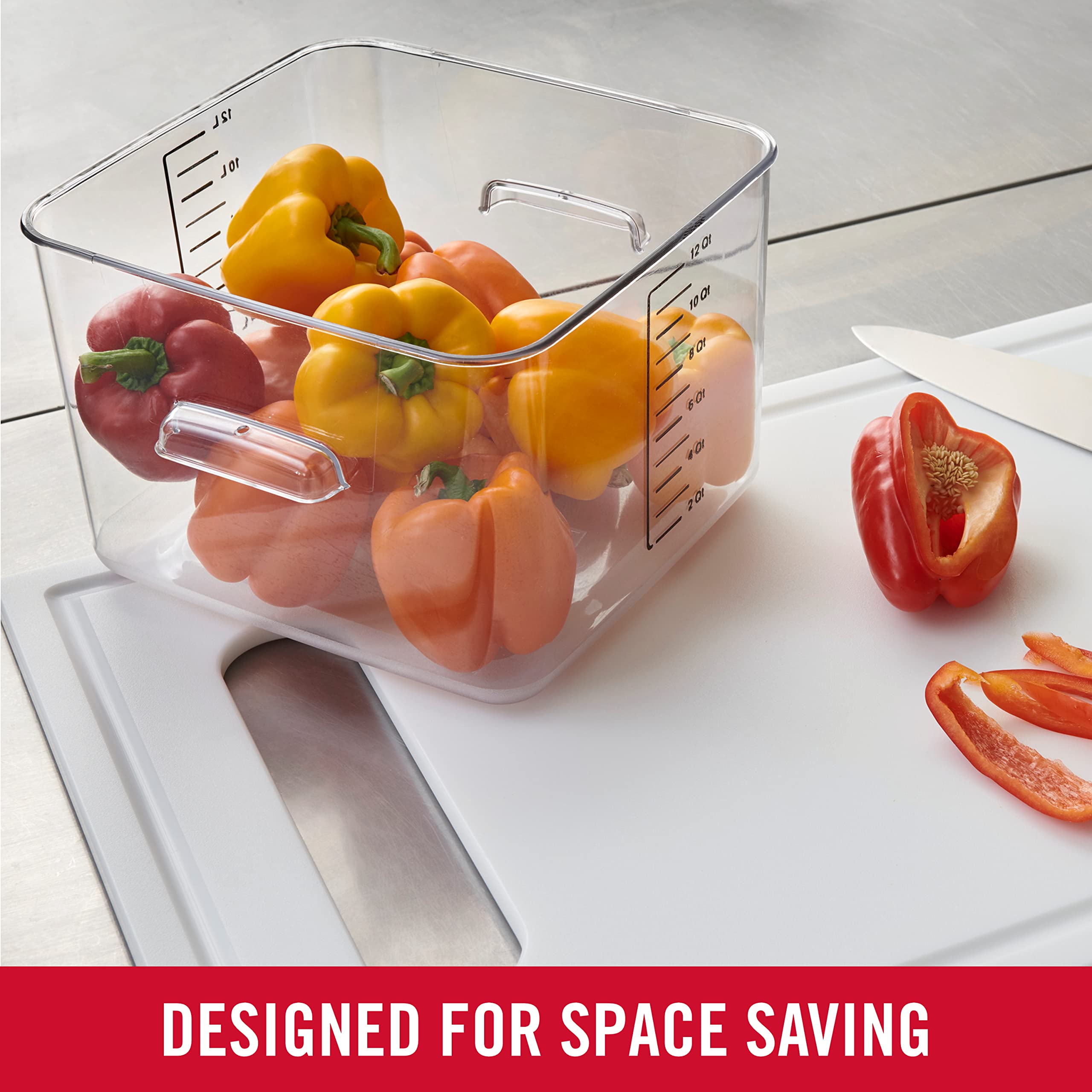 Rubbermaid Commercial Products, Space Saving Square Food Storage Container, 12 Quart, Clear, For Kitchen, Sous Vide, And Meal Pr