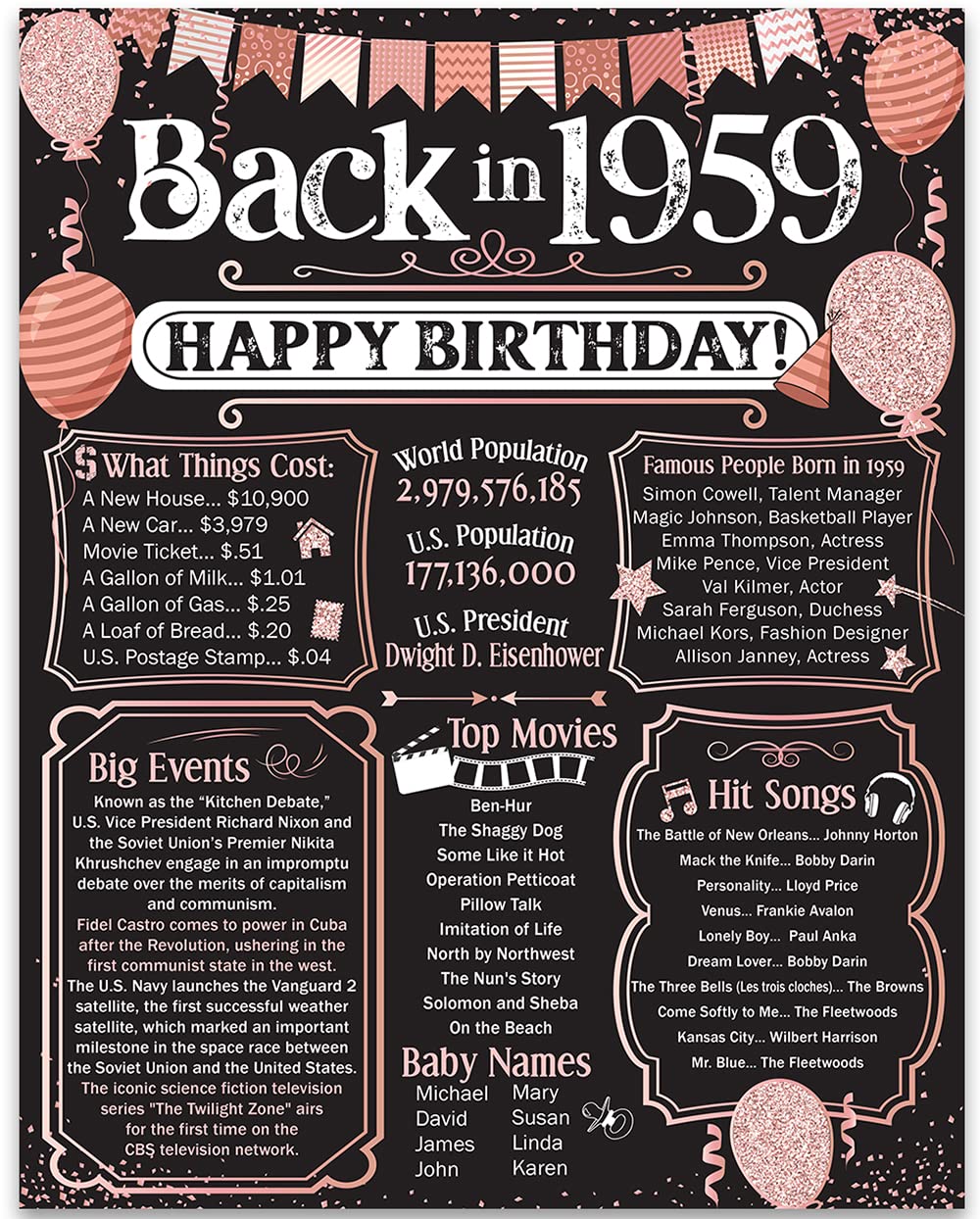66th Birthday Party Decorations for 66th Birthday (Sixty-six) - Remembering The Year 1959 - Party Supplies - Gifts for Men and W