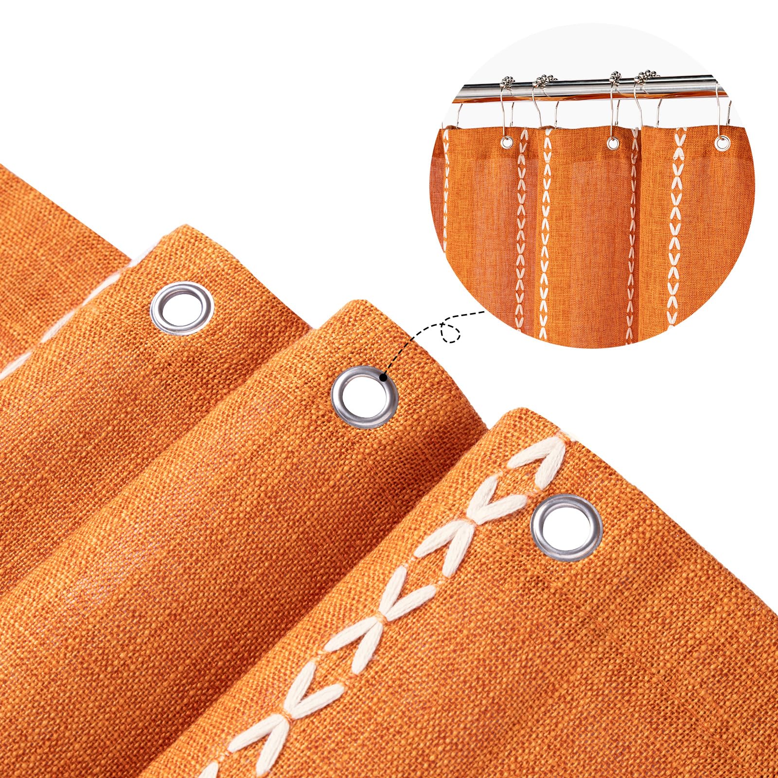 Mitovilla Boho Extra Long Shower Curtain 72 X 84, Orange 84 Inch Xl Cotton Linen Tassel Fabric Shower Curtain Set With Hooks For