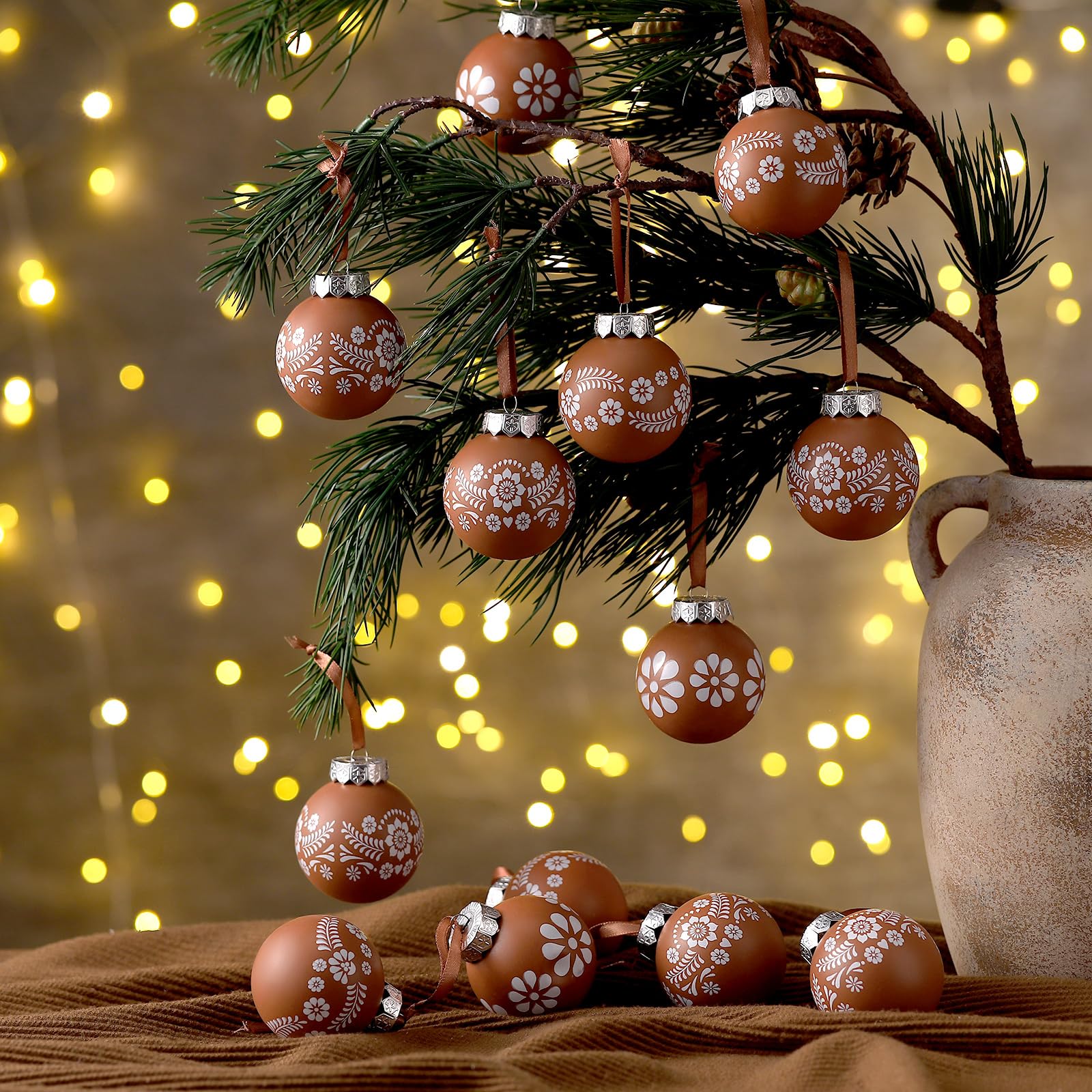 ShinyRelief 12 Pcs Platos De Barro Mexican Christmas Ornaments 2.36 Inch Cielito Lindo Terracotta Xmas Tree Shatterproof Hanging