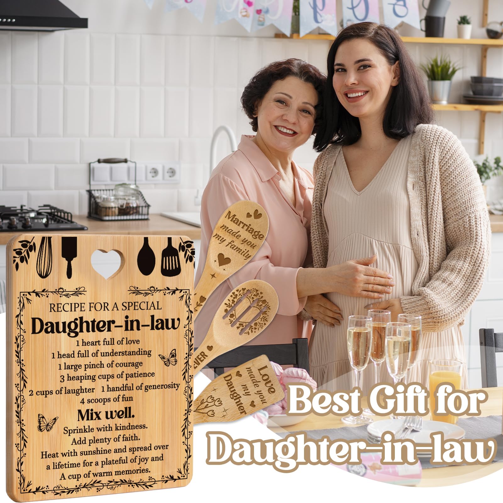 Gifts for Daughter in Law -  Recipe for a Special Daughter-in-Law  Daughter in Law Birthday Gifts Cutting Board Set, Bamboo-Made