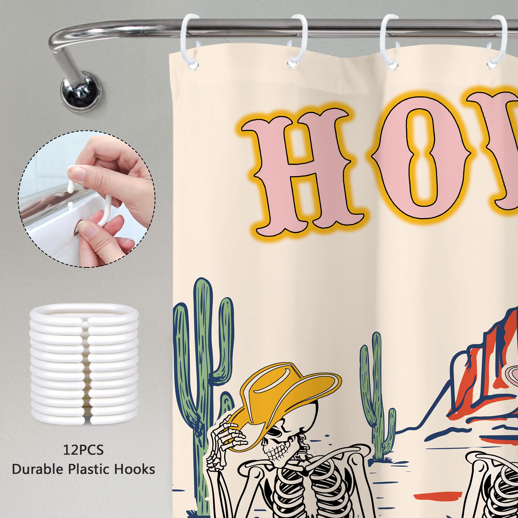 Mitpok Western Cowboy Skull Shower Curtain Funny Halloween Skeleton Retro Howdy Wild West Desert Gothic Guitar Rustic Mountain C