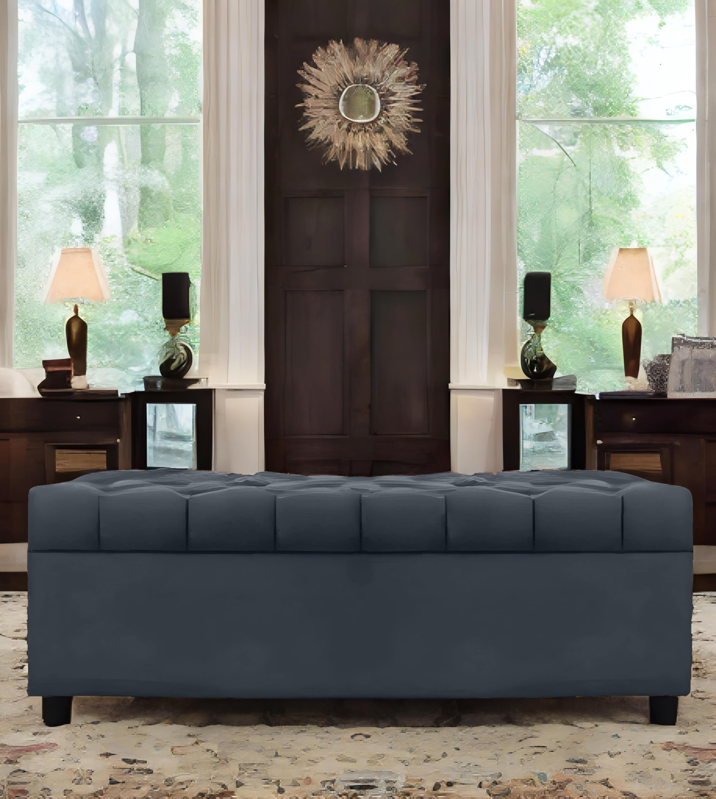 Amata Eagle 2 Seater Ottoman/Pouffe Ligth Blue Suede Velvet Fabric Perfect For Home Living Room And Guests (Light Grey, 2 Seater