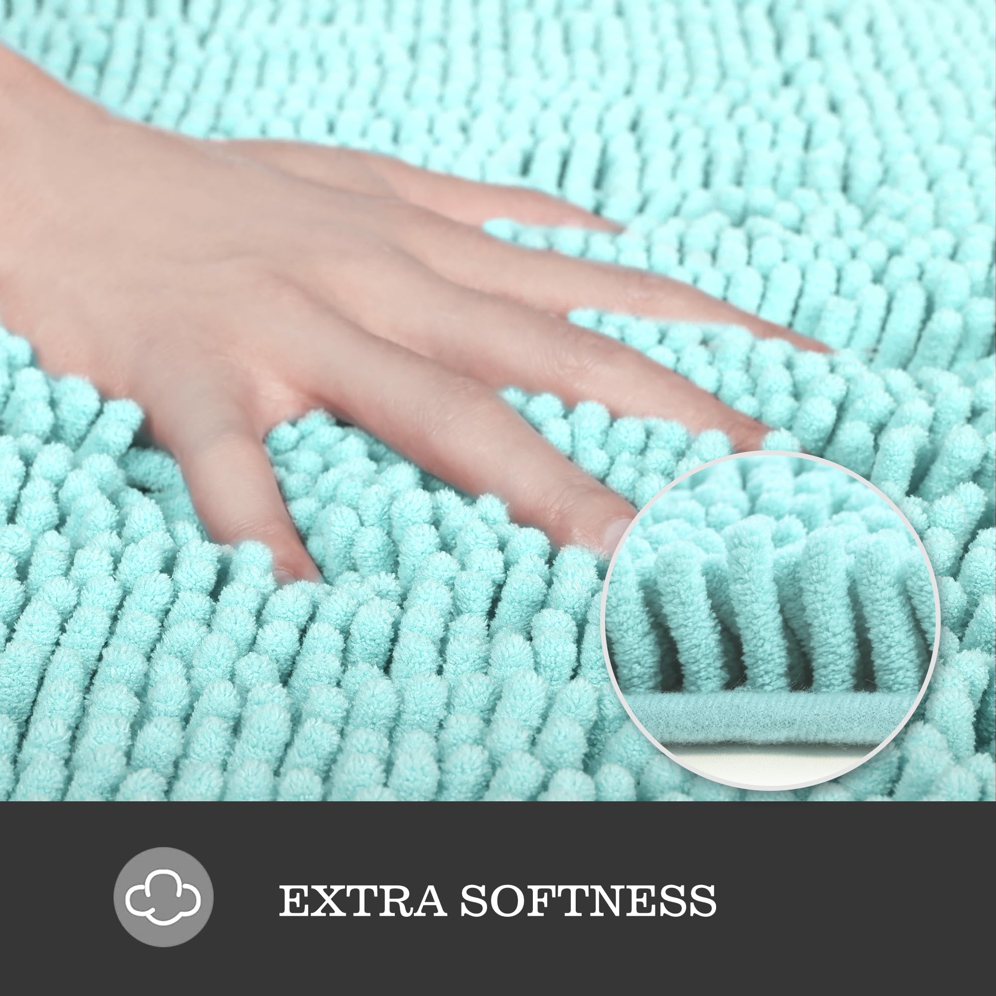 Yeaban Aqua 47 X 17 Bathroom Rug - Thick Chenille Bath Mats | Absorbent And Washable Bath Rug Non-Slip, Plush And Soft Rugs For