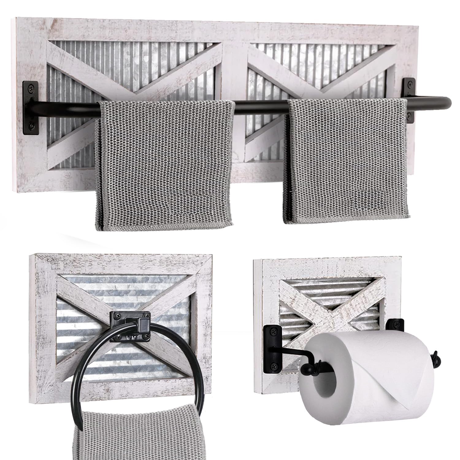 Autumn Alley Farmhouse Toilet Paper Holder, Towel Ring For Bathroom, Farmhouse Towel Rack Holder Set, 3Pcs, Wall Mount For Farmh