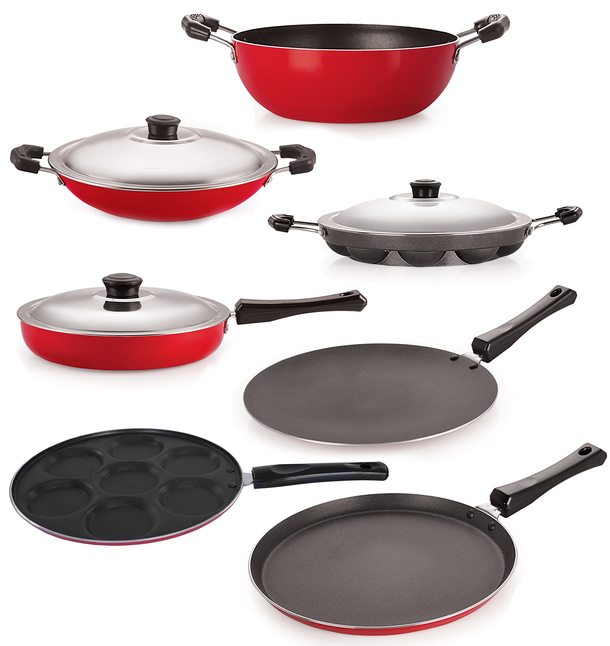 Nirlon 3 Layer NonStick Coated NonToxic Cookware Combo Set With Stainless Steel Lid, Bakelite Handle