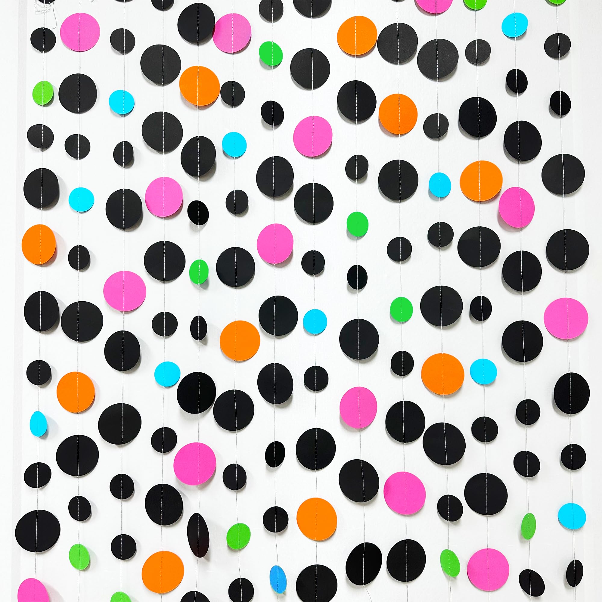 Black And Colorful Circle Dots Hanging Paper Streamer Black Multi-Color Polka Dot Banner For Birthday Bachelorette Wedding Baby