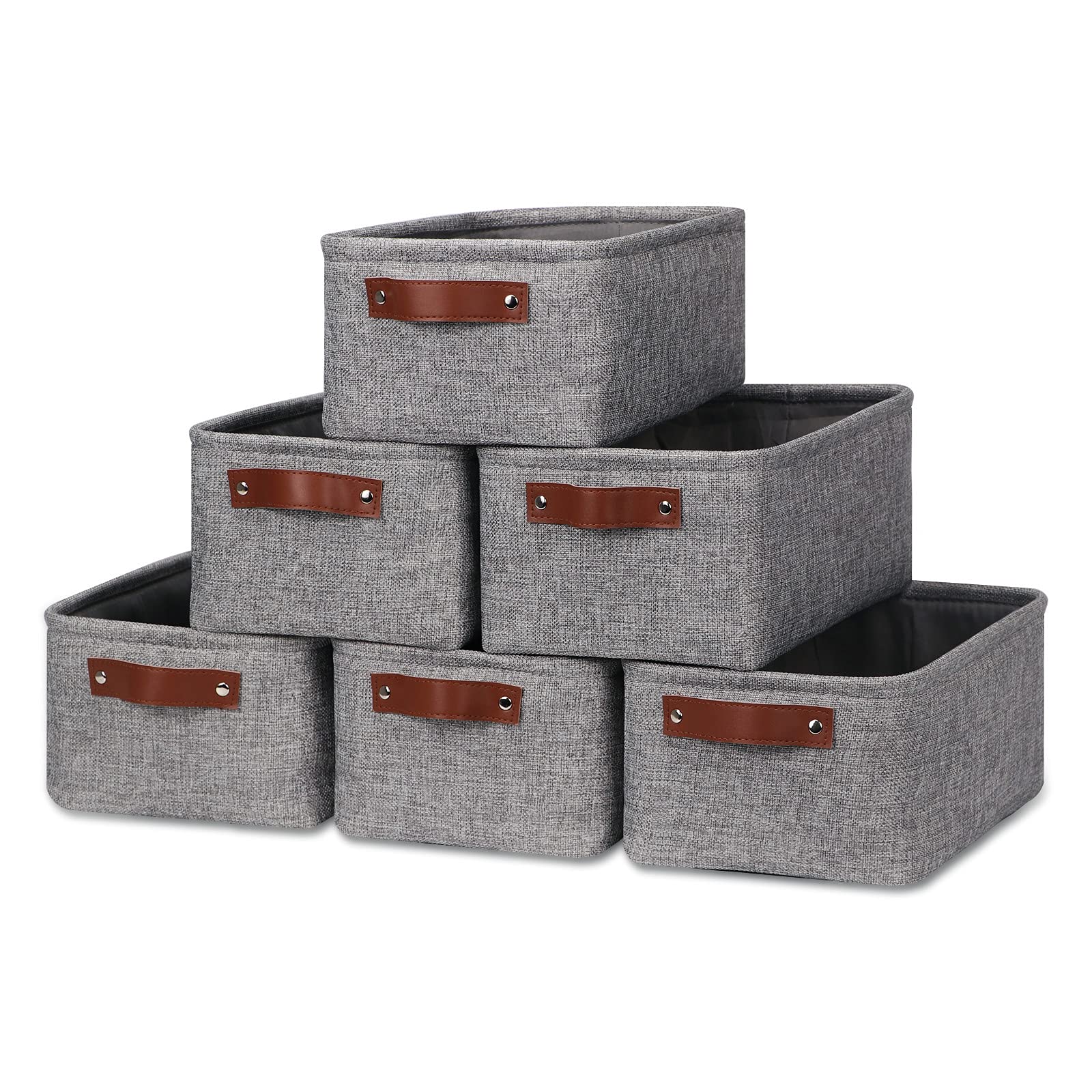 Hnzige Small Storage Baskets For Shelves(6Pack) Foldable Fabric Storage Baskets, Empty Gift Baskets With Leather Handles, Decora