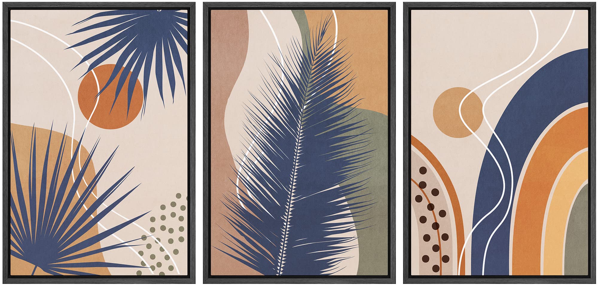 Idea4Wall Framed Canvas Print Wall Art Set Geometric Palm Leaf Polygon Landscape Abstract Nature Illustrations Modern Art Nordic