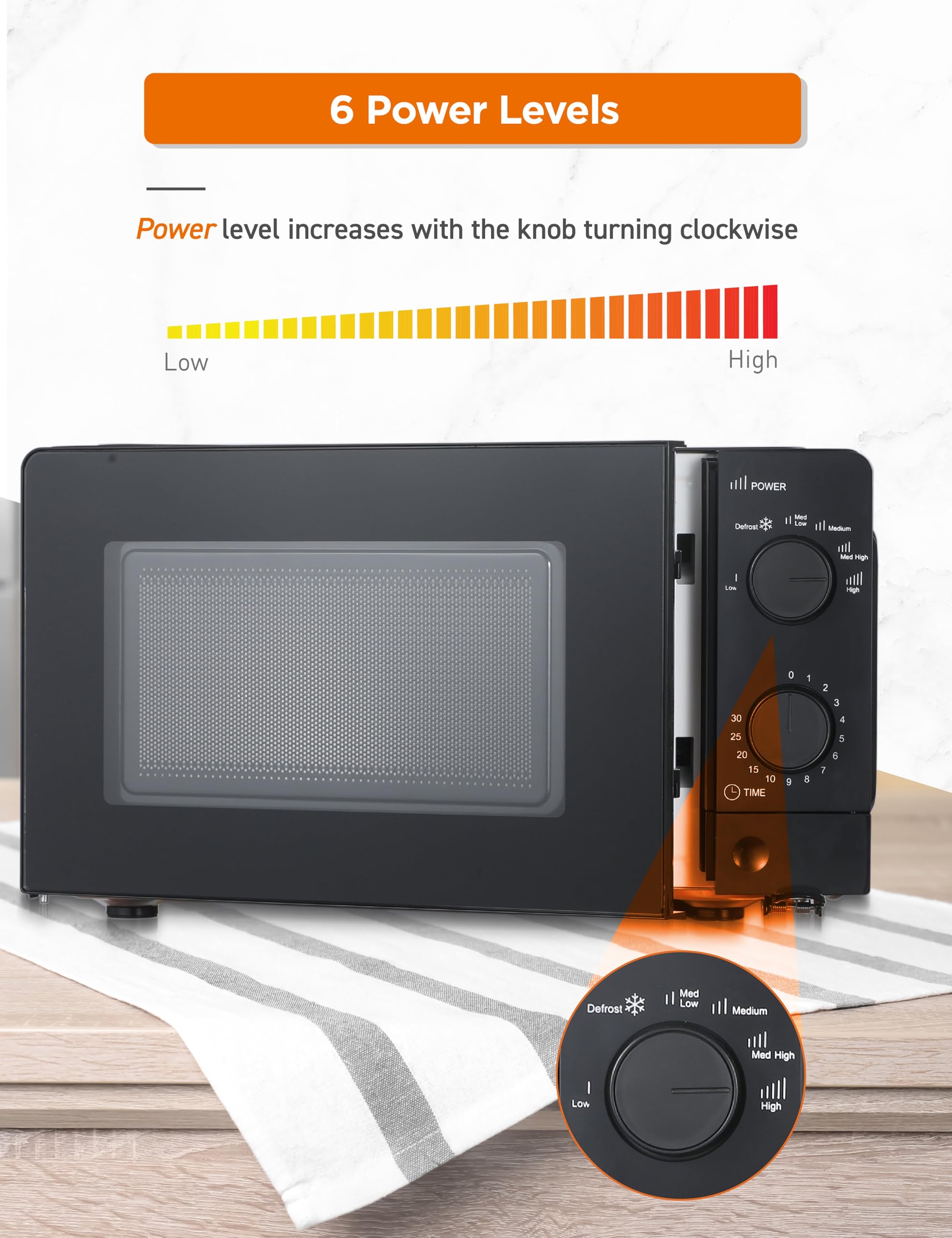 Commercial Chef 0.6 Cu. Ft. Countertop Microwave Oven, Mechanical Dial Controls, 700W, Pull Handle Door, 6 Power Levels, CHM660B
