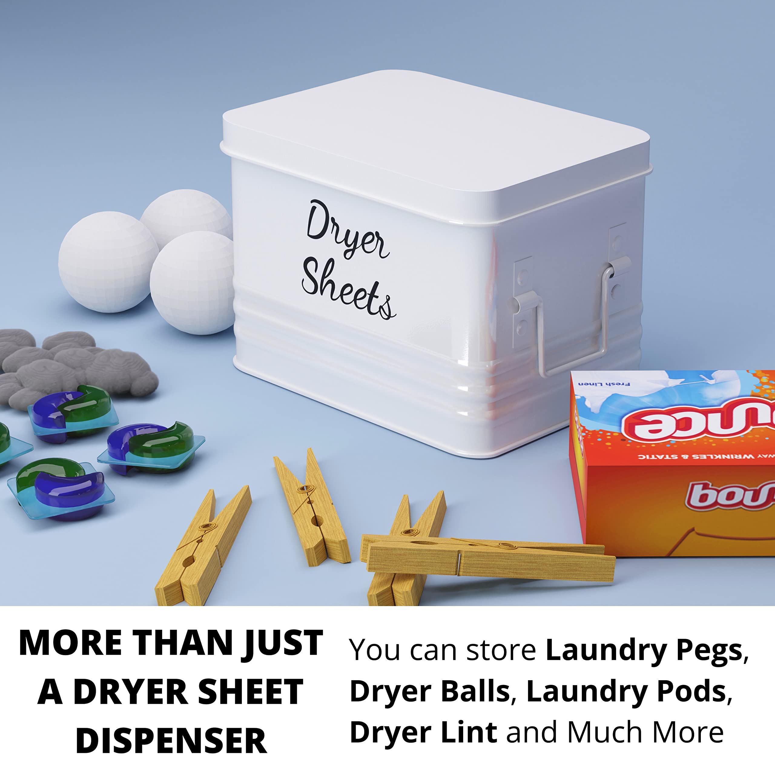 Quilivik Farmhouse Metal Dryer Sheet Holder For Laundry Room With Hinged Lid - Large Metal Fabric Softener Dispenser - Dryer She