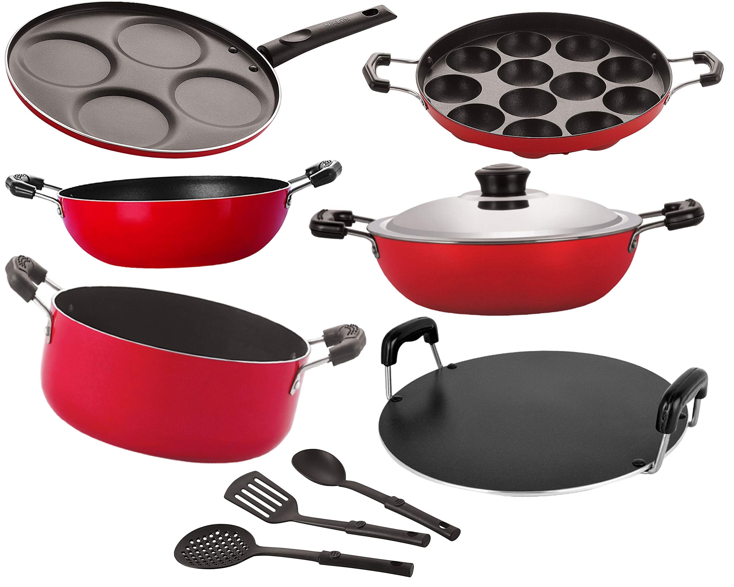 Nirlon NonStick Aluminium Heat Resistance, Kitchenware Essential Combo Cookware Set, 9Piece [26_Kd12_Dkdb_Ap_Rt_Cass20_Up4_3Sp