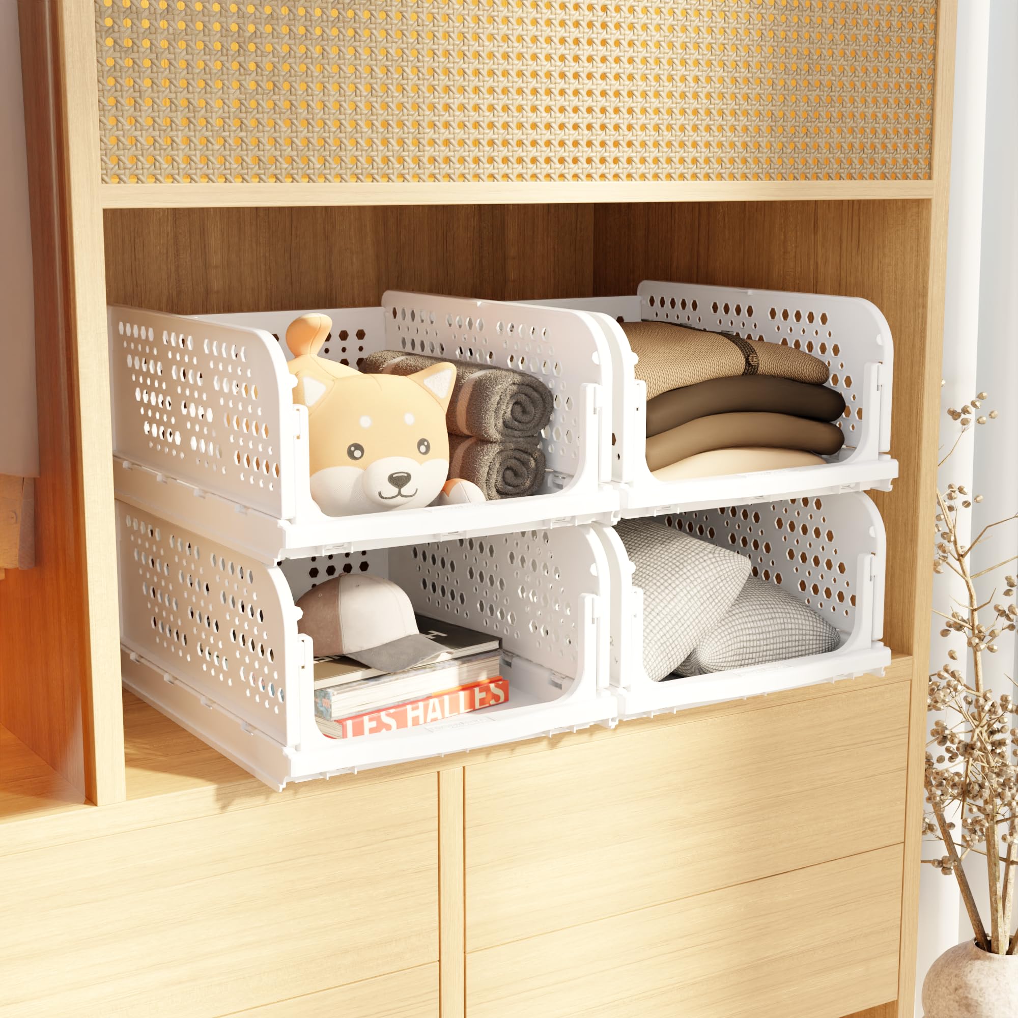 Amazon Basics Plastic Clothes Organizer For Wardrobe|Foldable & Stackable Closet Organizer|Foldable Shirt Storage Stacker For Wa