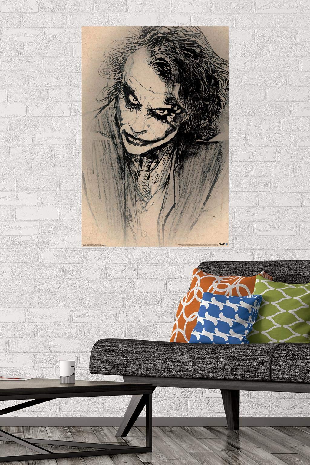 Trends International Dc Comics Movie-The Dark Knight-The Joker-Sketch Wall, 22.375'' X 34'', Premium Poster & Mount Bundle