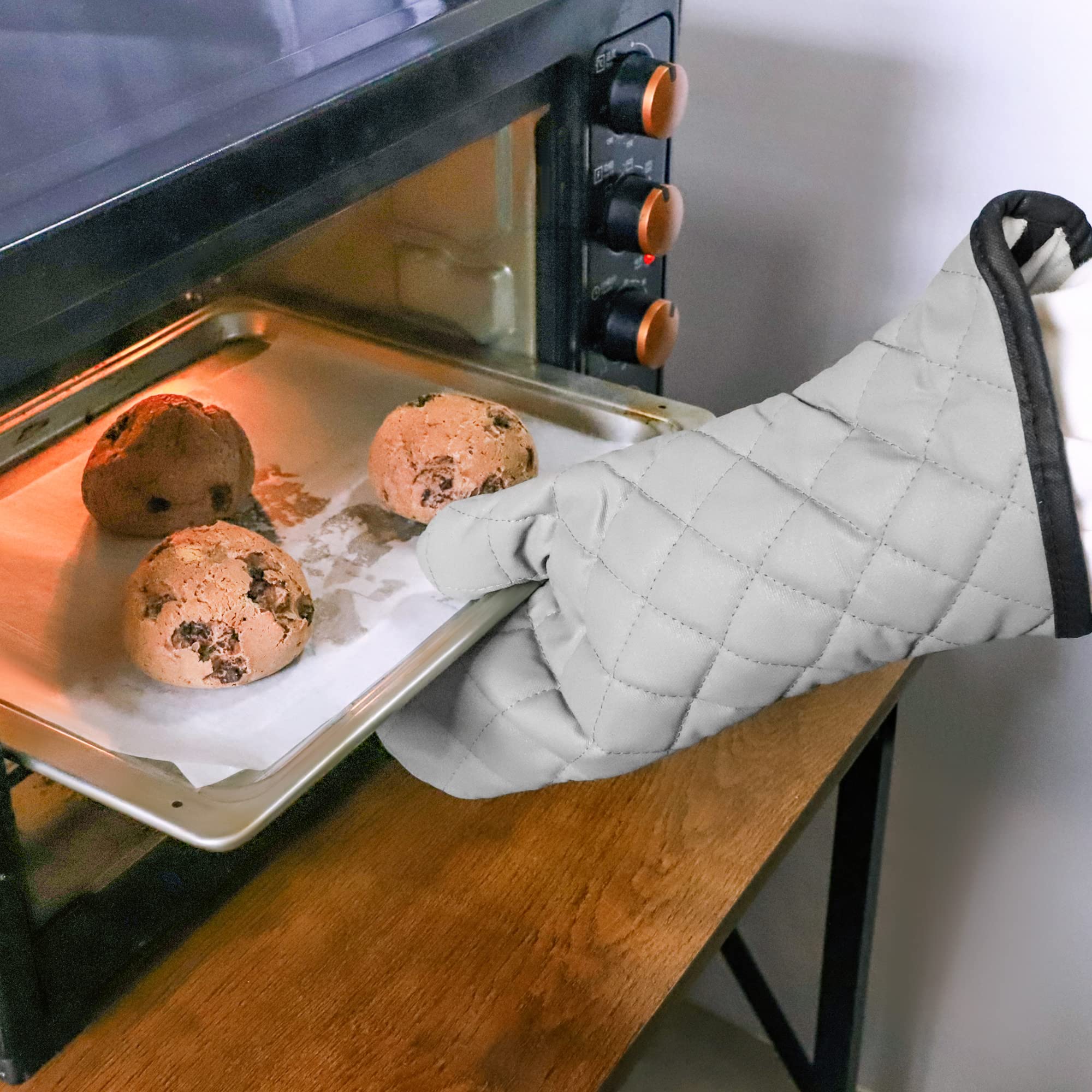 Arcliber Oven Mitts 2 Pairs Of Quilted Terry Cloth Cotton Lining,Extra Long Professional Heat Resistant Kitchen Oven Gloves,16 I