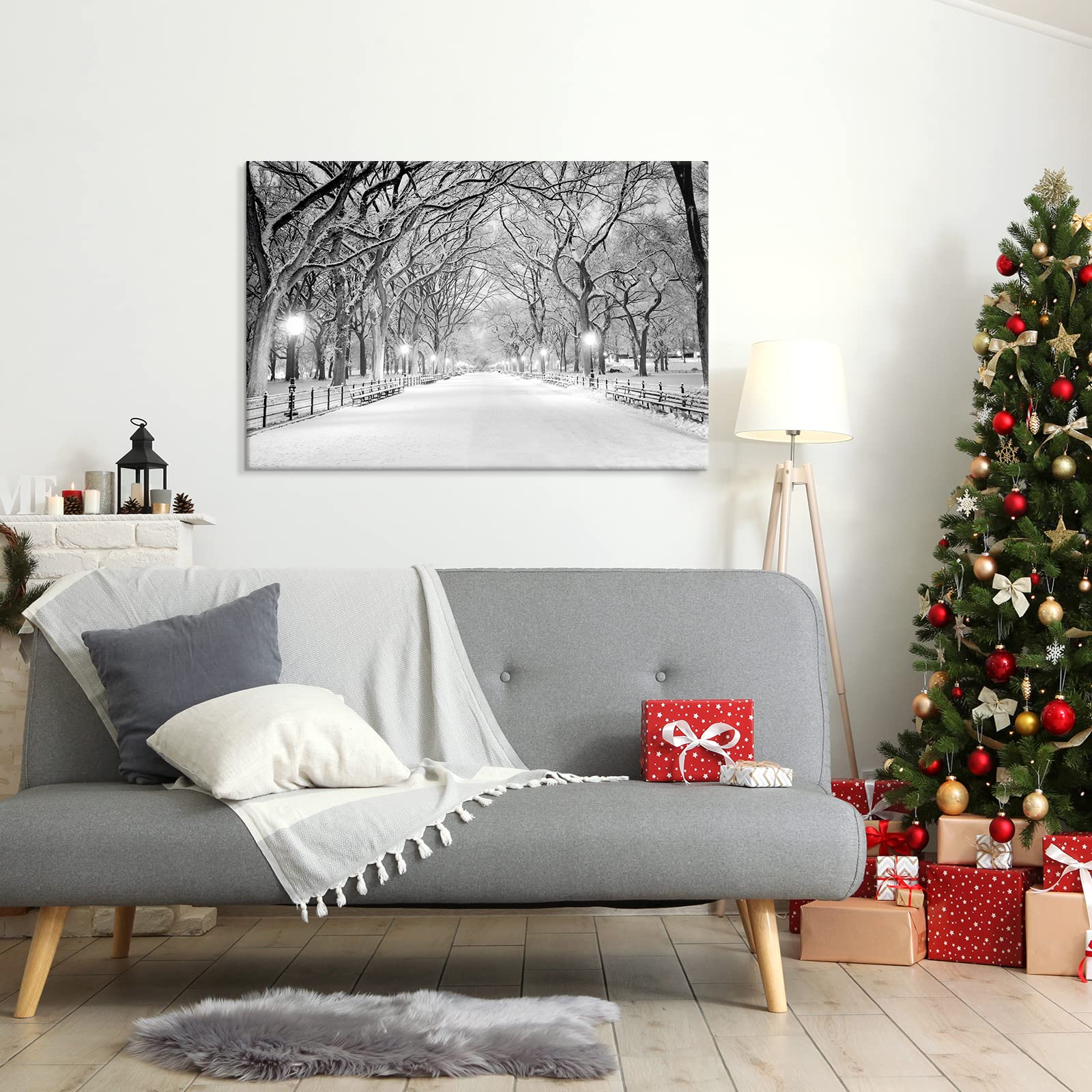 Seven Wall Arts Winter Canvas Wall Art Landscape Painting Snowy Central Park Wall Pictures Giclee Print For Bedroom Living Room