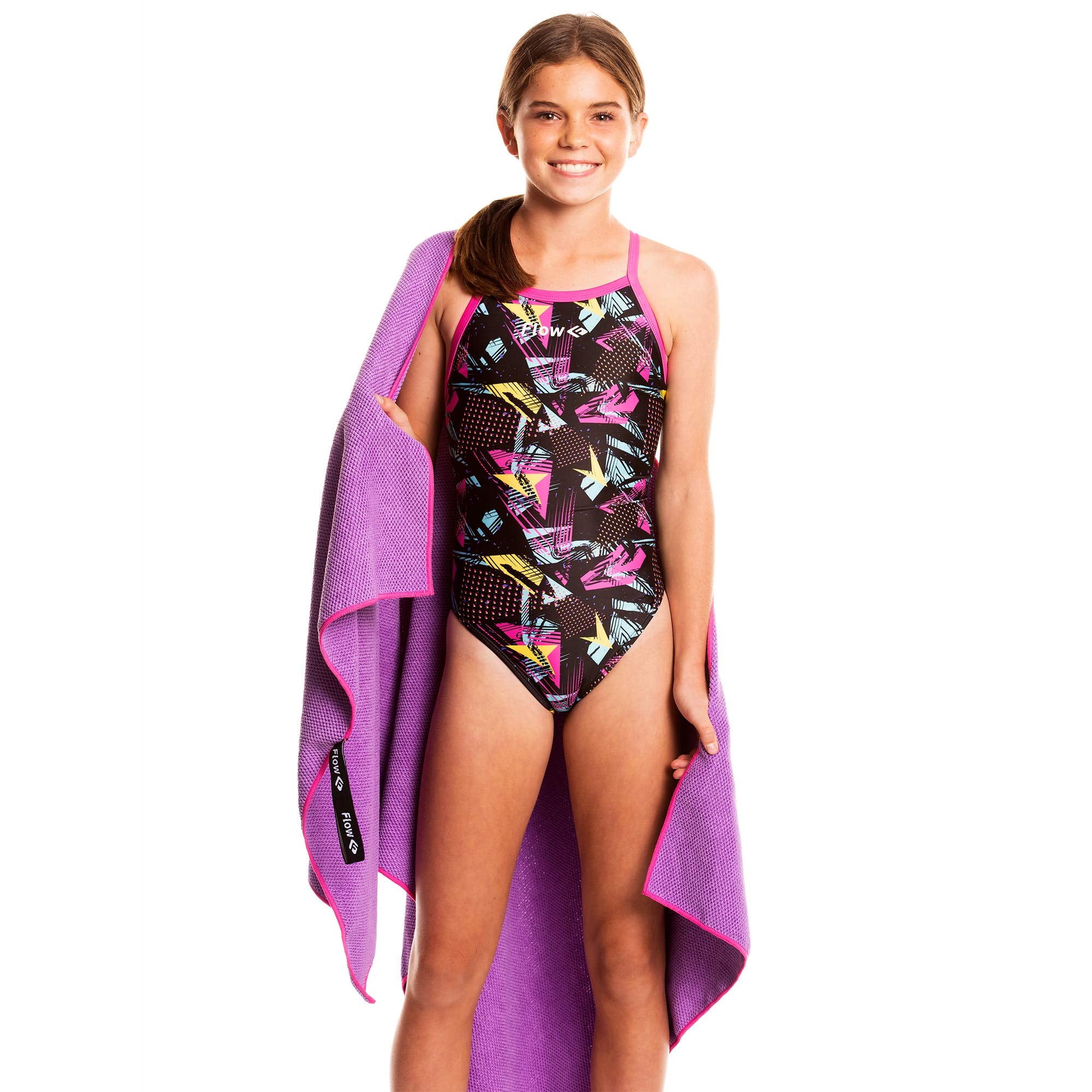 Flow Quick Dry Swim Towel With Hood - Microfiber Hooded Towel For Competitive Swimming And Other Water Sports (Purple)