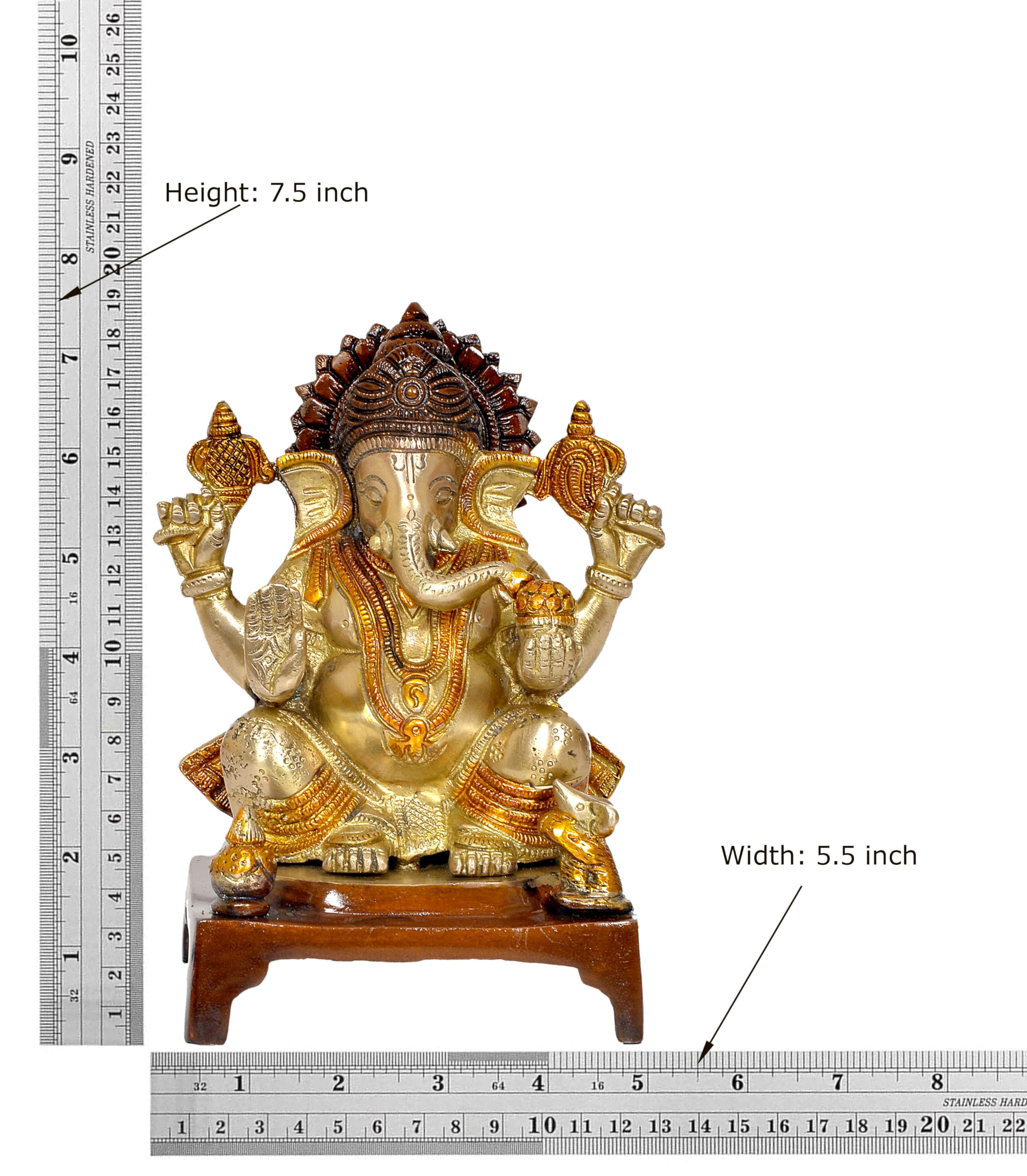 Dattatreya Brass Lord Ganesha Idol Ganesh Statue Decorative Sculpture For Home Office Mandir Pooja Showpiece (Height 7.5 Inch)