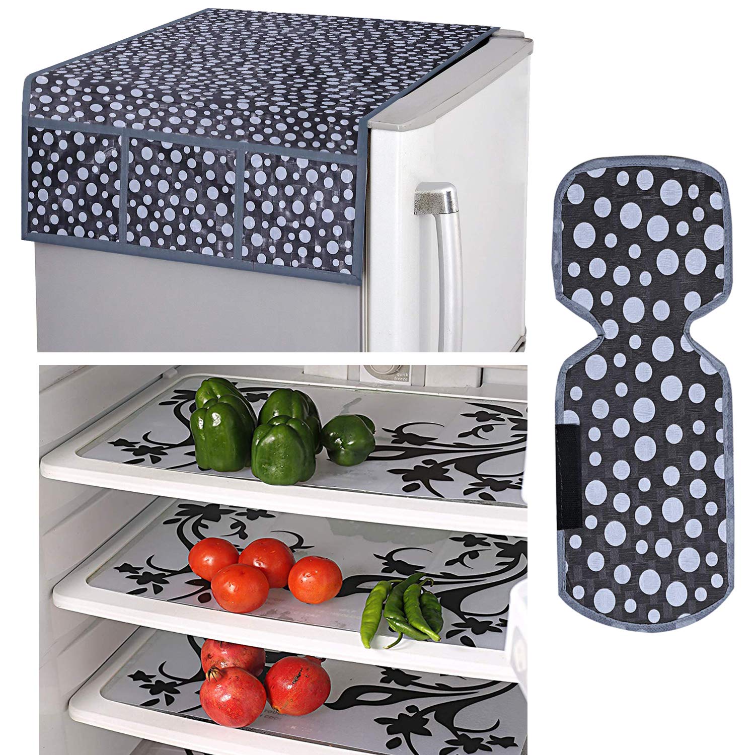 Kuber Industries Pvc 3 Pieces Fridge Mats, 1 Piece Handle Cover And 1 Piece Fridge Top Cover (Grey)-Ctktc014560