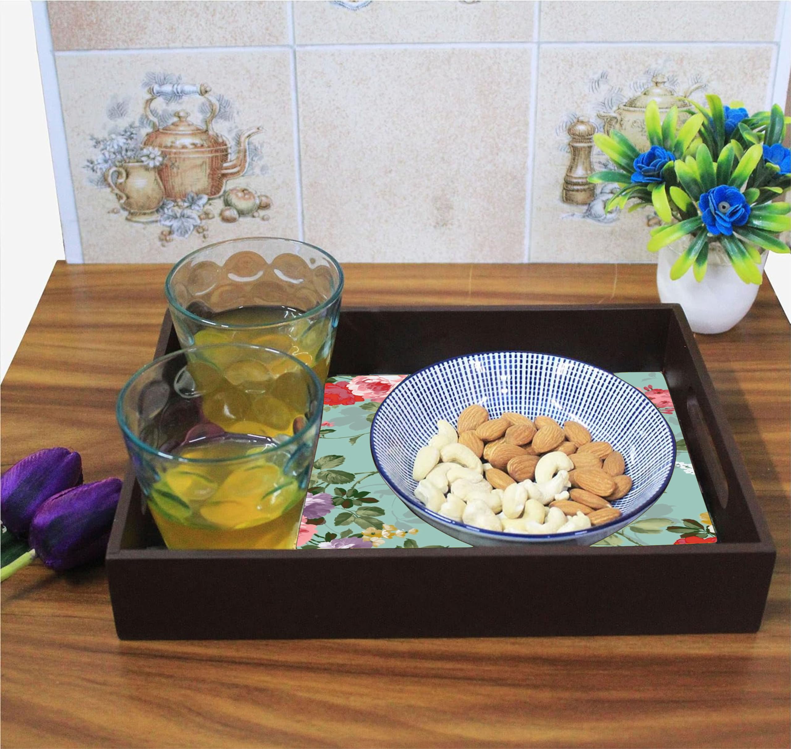Enigmatic Woodworks Wooden Serving Tray With Handle I Rectangular Tea Breakfast Platter I Decorative Bathroom Decor I Kitchen Be