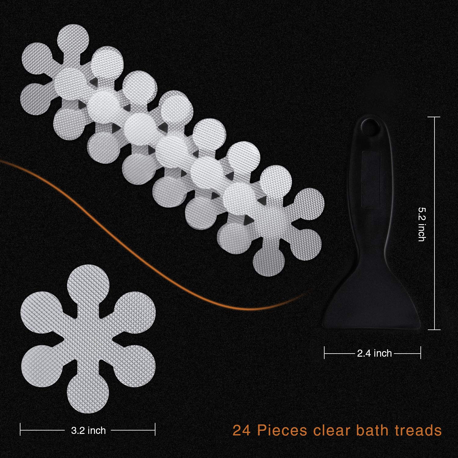 Secopad Bathtub Stickers Non-Slip, 24 Pcs Safety Shower Treads Adhesive Appliques With Premium Scraper